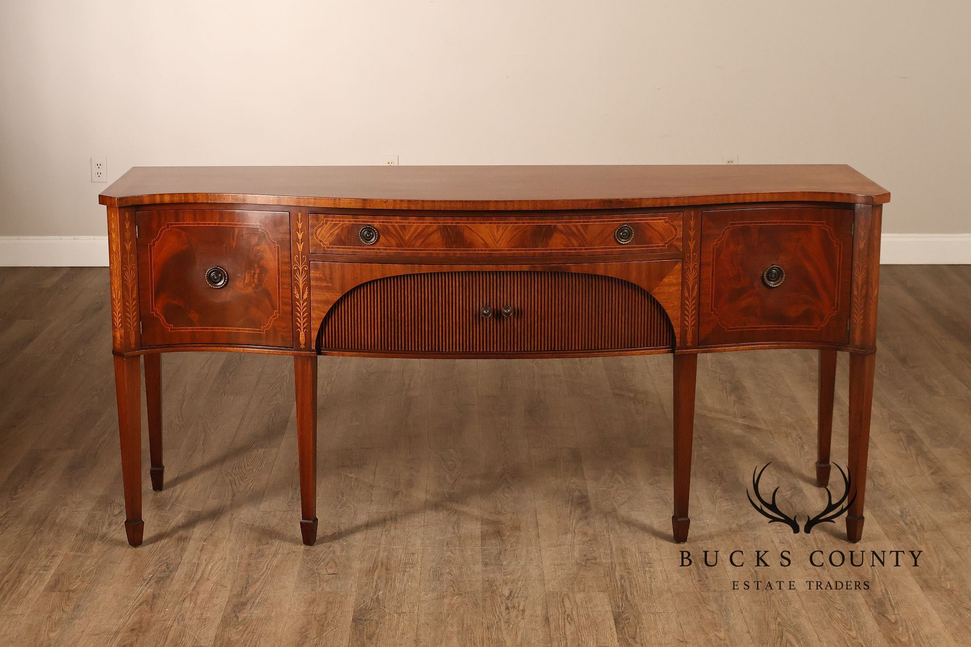 Federal Style  Custom Mahogany Sideboard With Inlay And Tambour Door