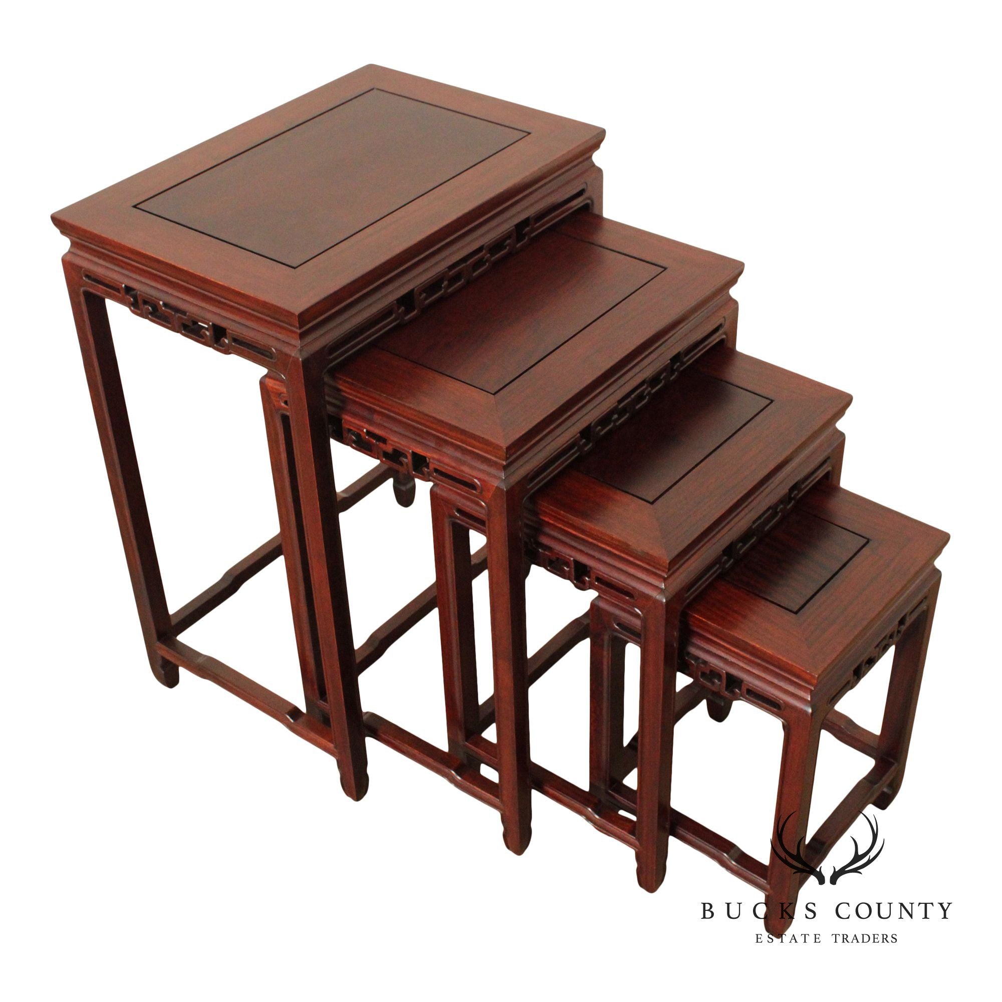 Chinese Vintage Set of Four Carved Rosewood Nesting Tables