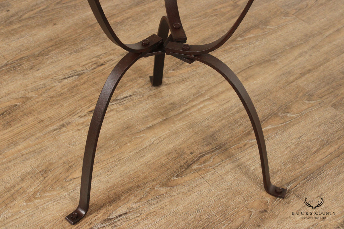 Industrial Style Iron And Round Wood Top Side Table
