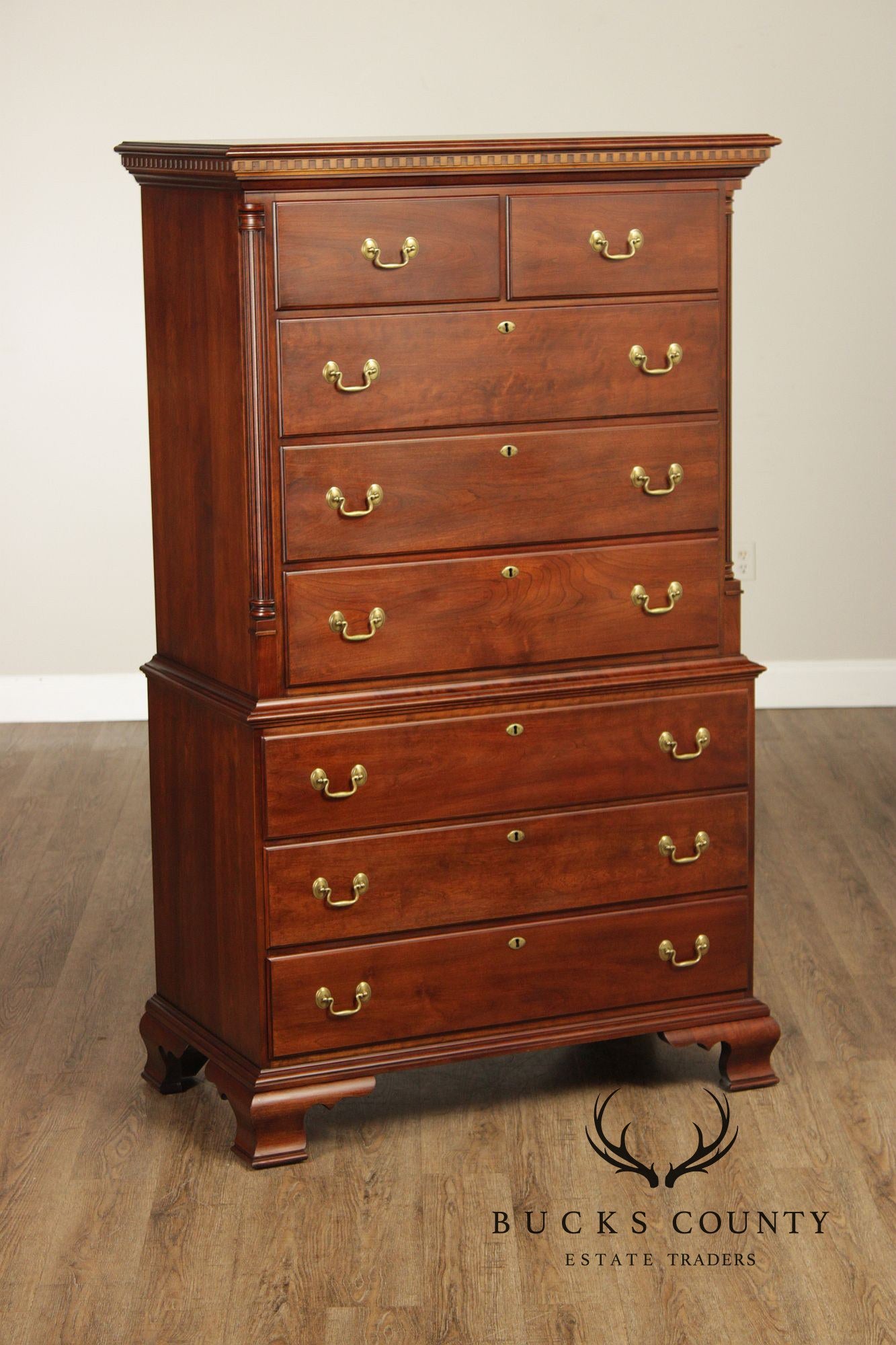 Statton Chippendale Style Cherry Tall Chest On Chest