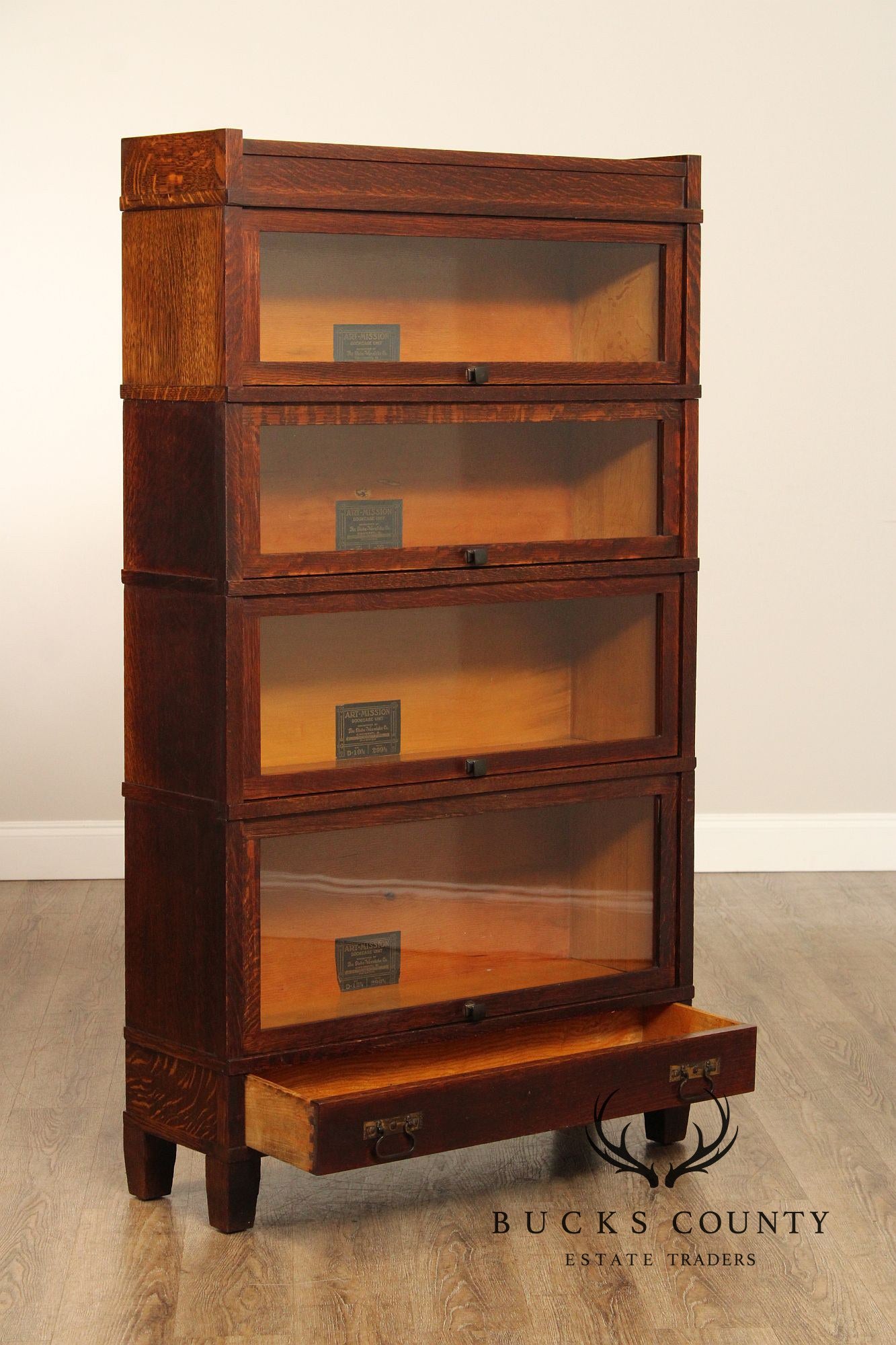 Globe-Wernicke Antique Oak Art Mission Four-Stack Barrister Bookcase