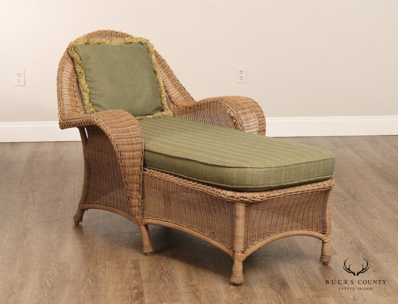Victorian Style Woven Wicker Patio Chaise Lounge
