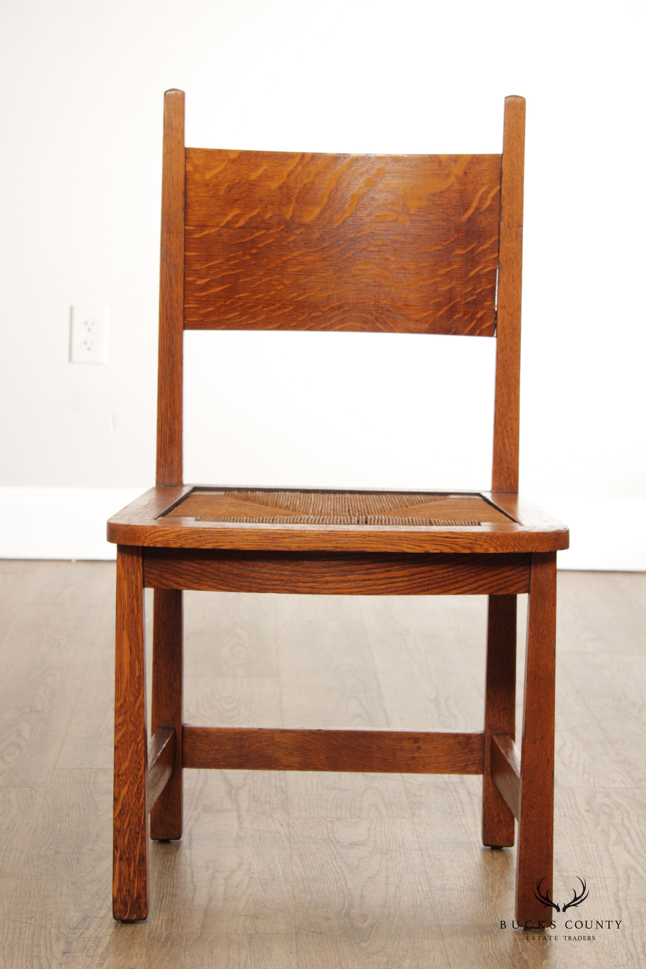 Antique Stickley Brothers Mission Oak Rush Seat Side Chair