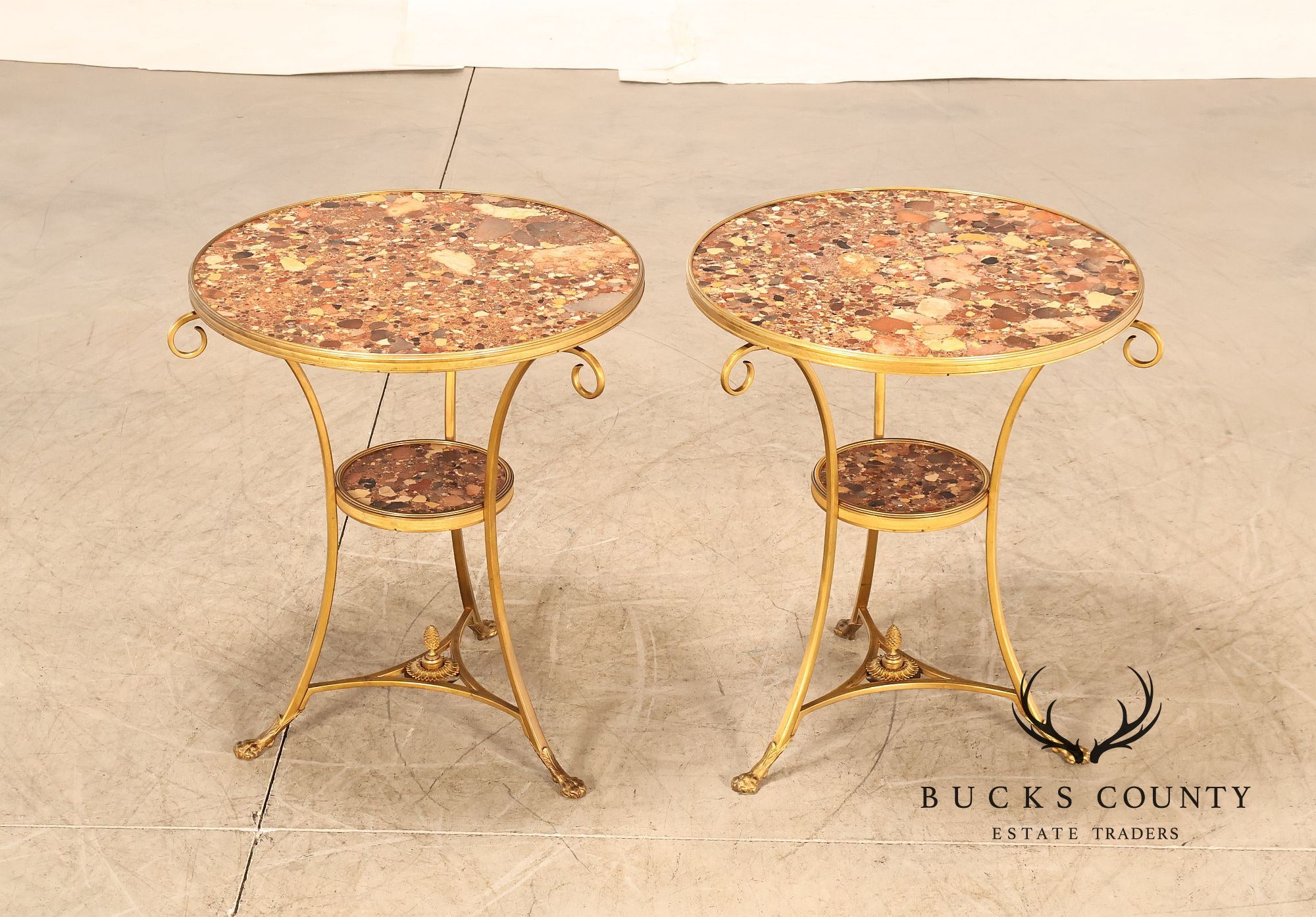 Neoclassical Style Pair of Marble Top Gueridon Side Tables