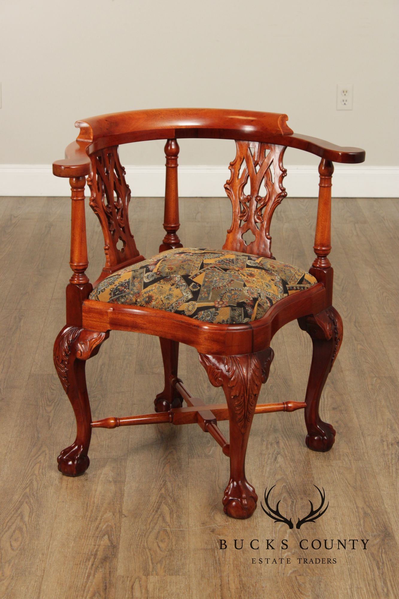 Chippendale Style Pair Of Mahogany Ball And Claw Corner Chairs