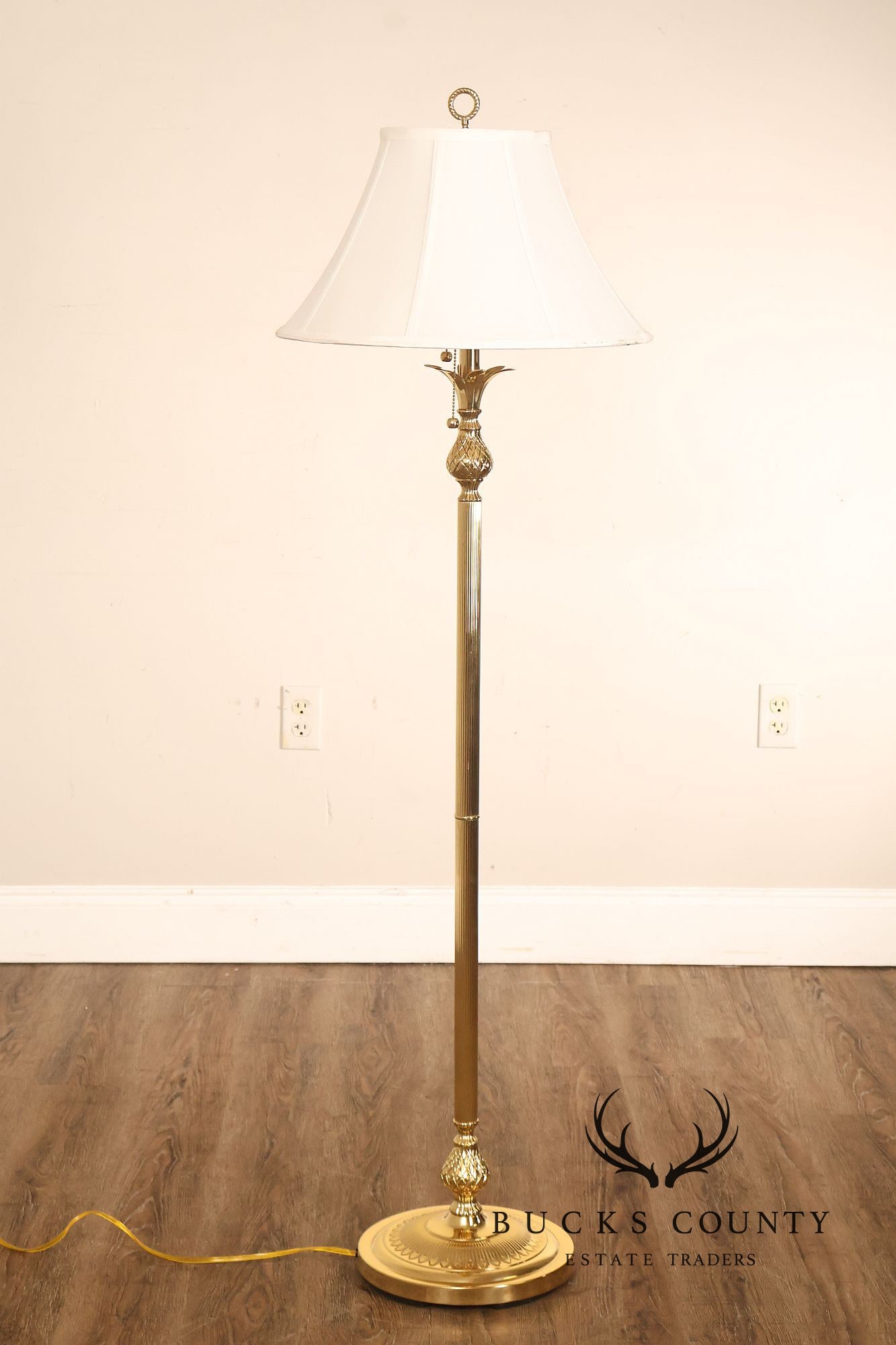 Traditional Brass Double Light Pineapple Accent Floor Lamp With Shade