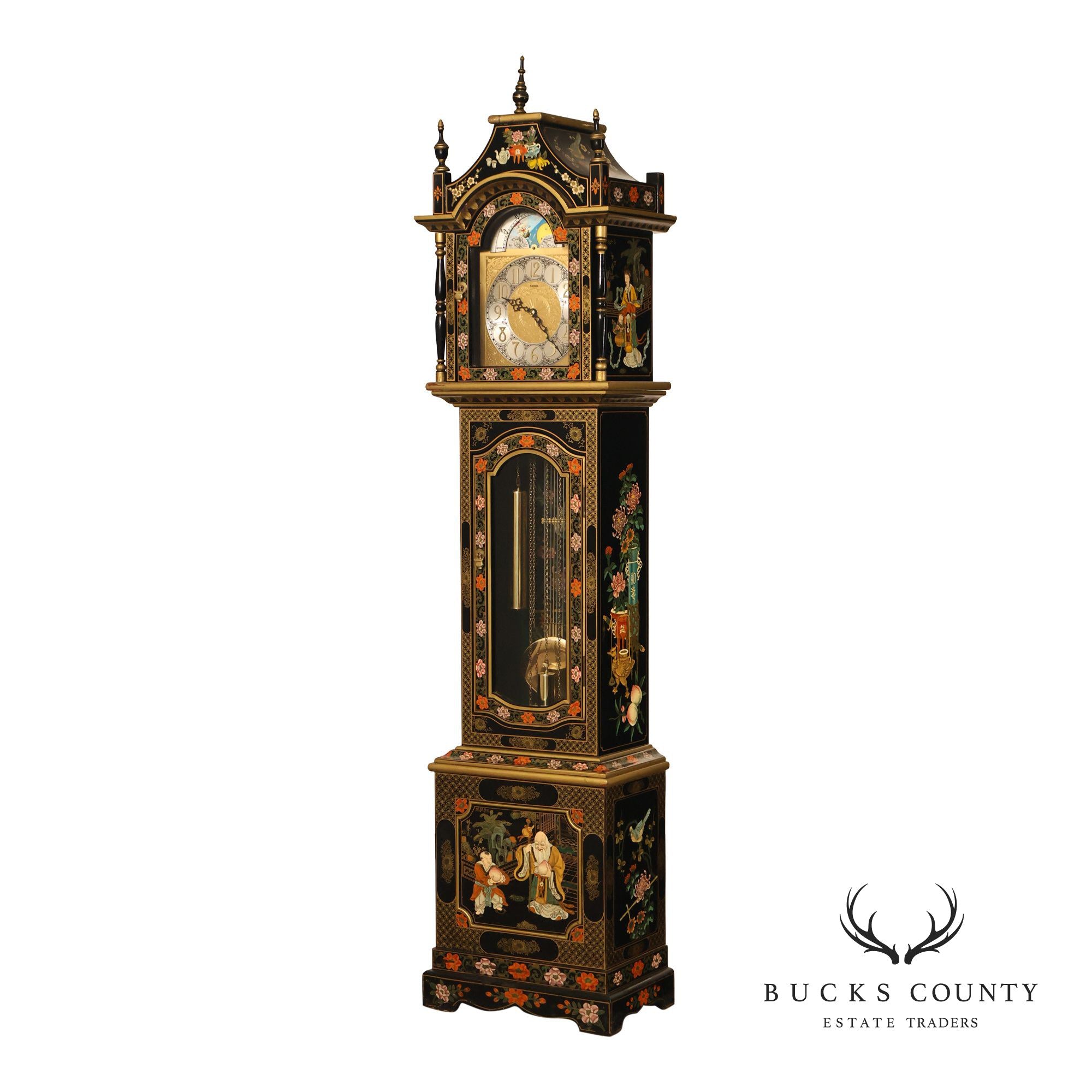 Hermle Chinoiserie Style Tall Case Grandfather Clock