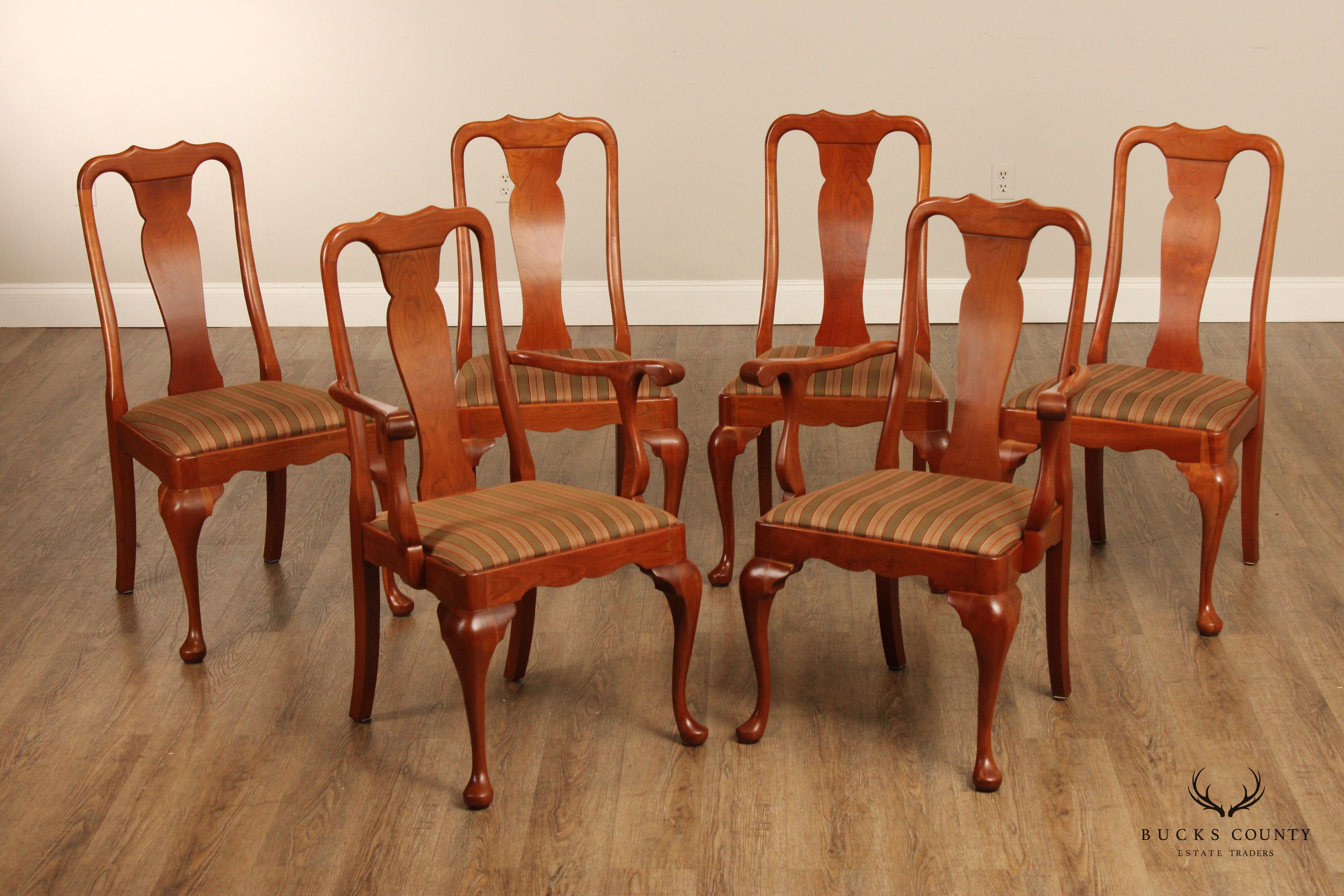 Stickley Queen Anne Style Set of Six Cherry Dining Chairs