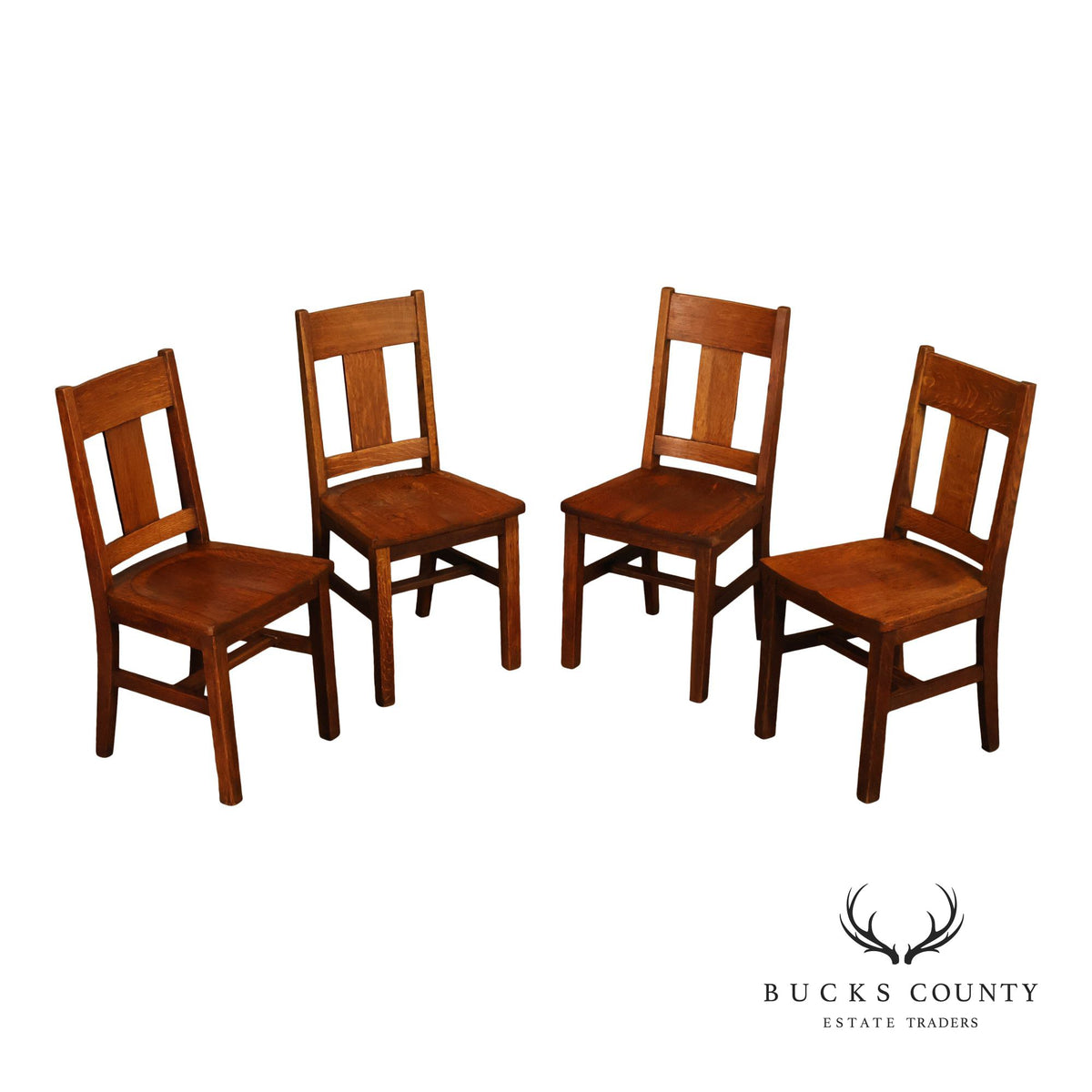 Antique Michigan Chair Company Arts And Crafts Oak Set Of Four Dining Chairs