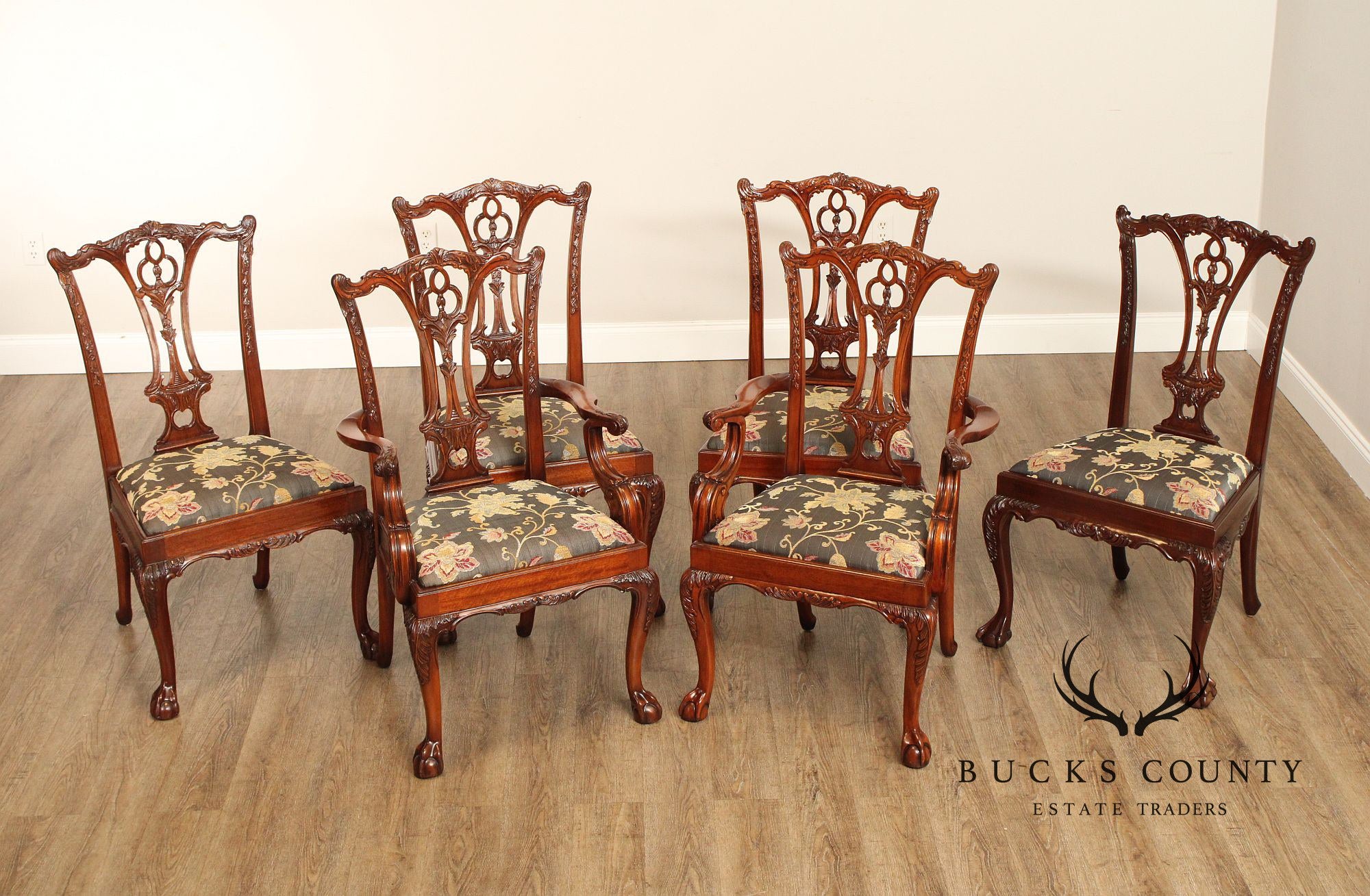 Georgian Style Set of Six Carved Mahogany Dining Chairs