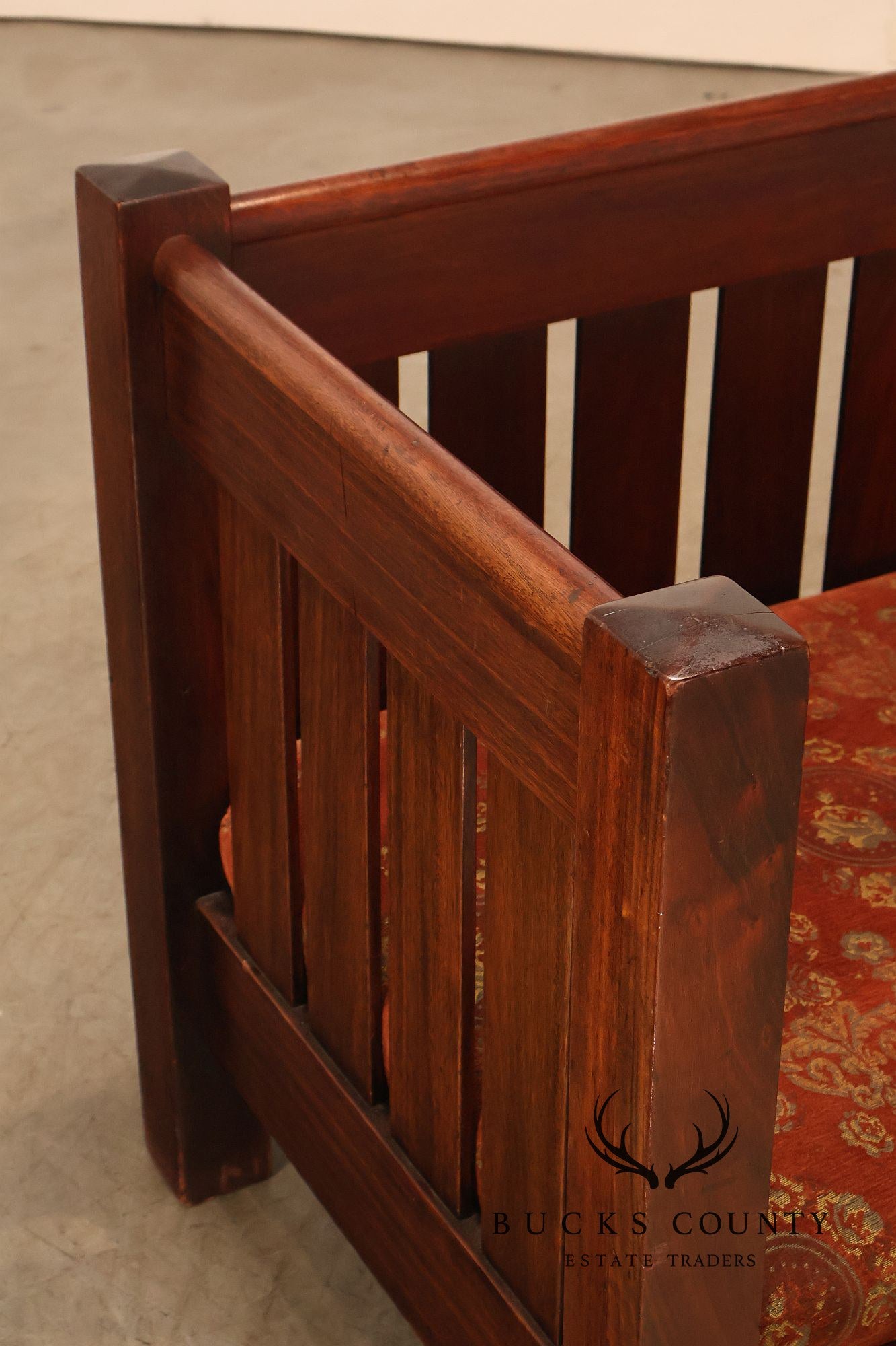 Antique J.M. Young #274 Mission Mahogany Slat Back Even Arm Settle