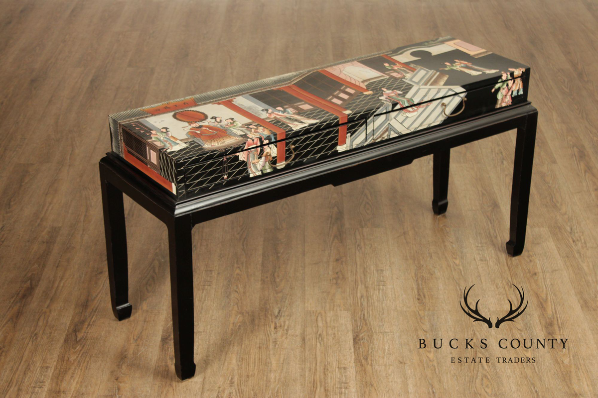 Vintage Chinese Style Lacquered Figural Scene Console