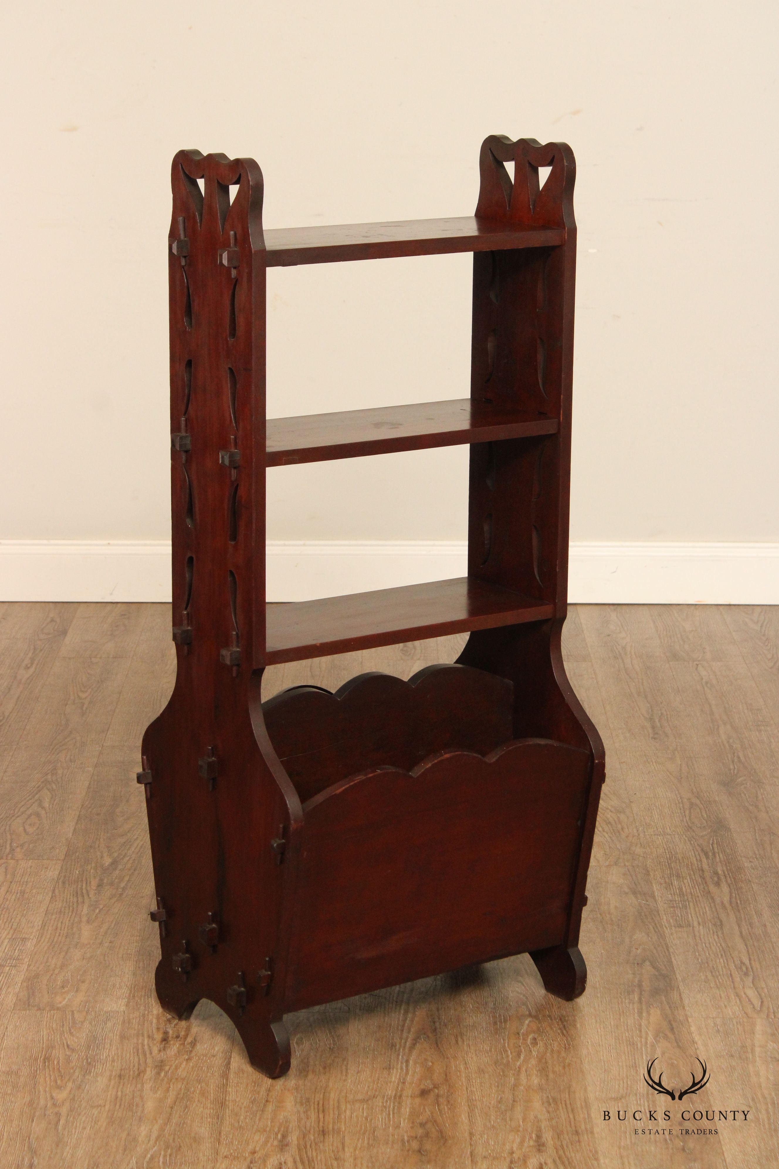 Arts and Crafts Antique Mahogany Magazine Rack and Bookshelf