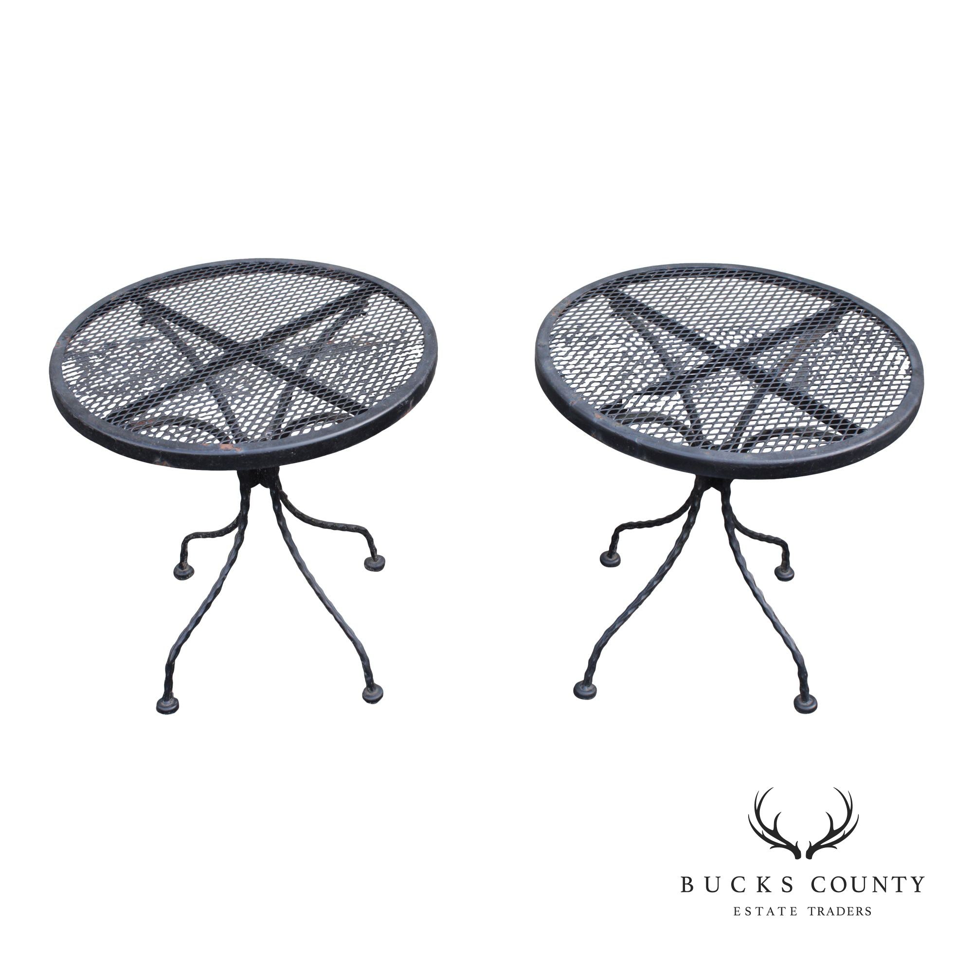 Vintage Pair of Wrought Iron Outdoor Patio Side Tables