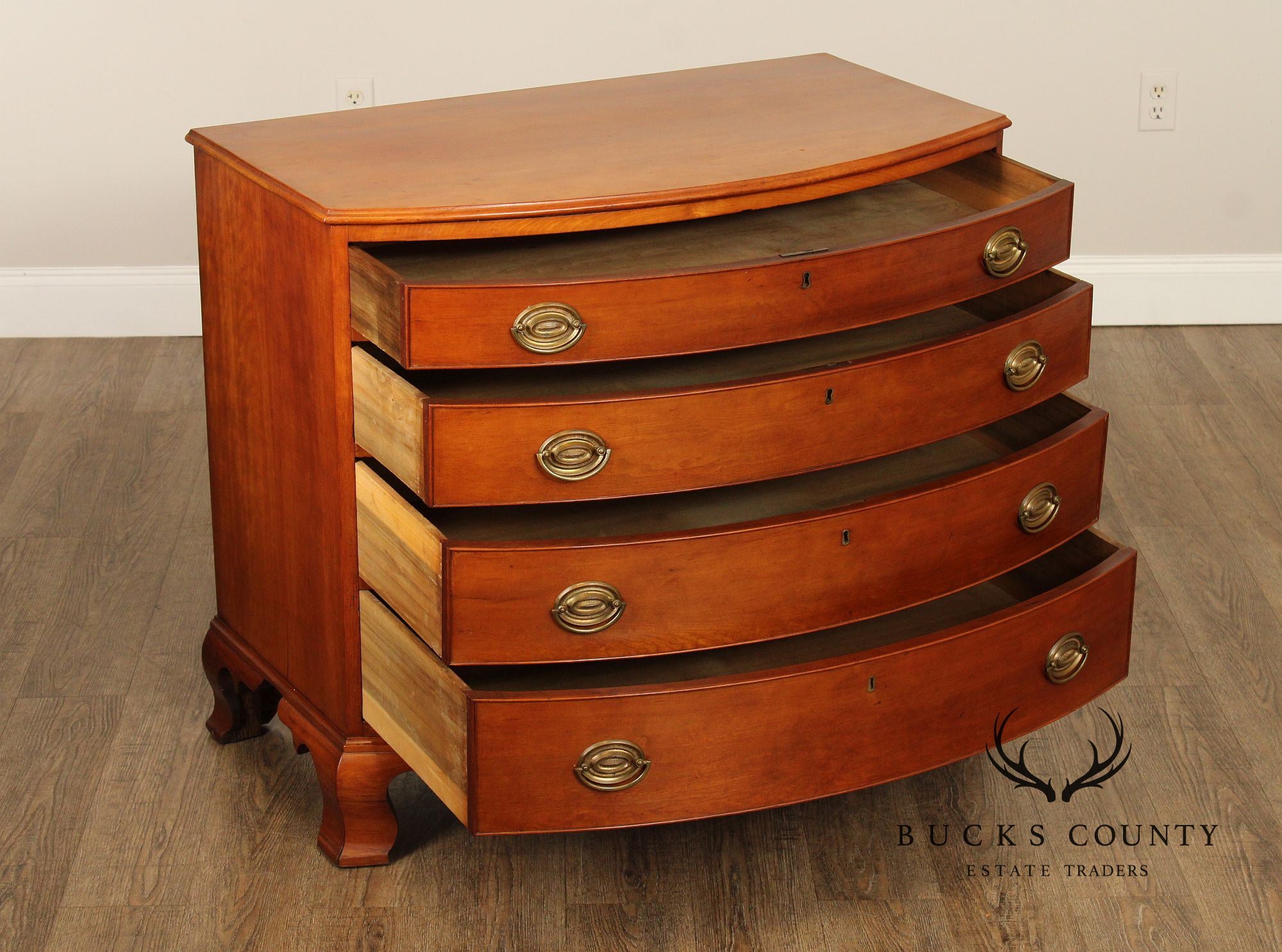 Antique Chippendale Cherry Bow Front Chest of Drawers