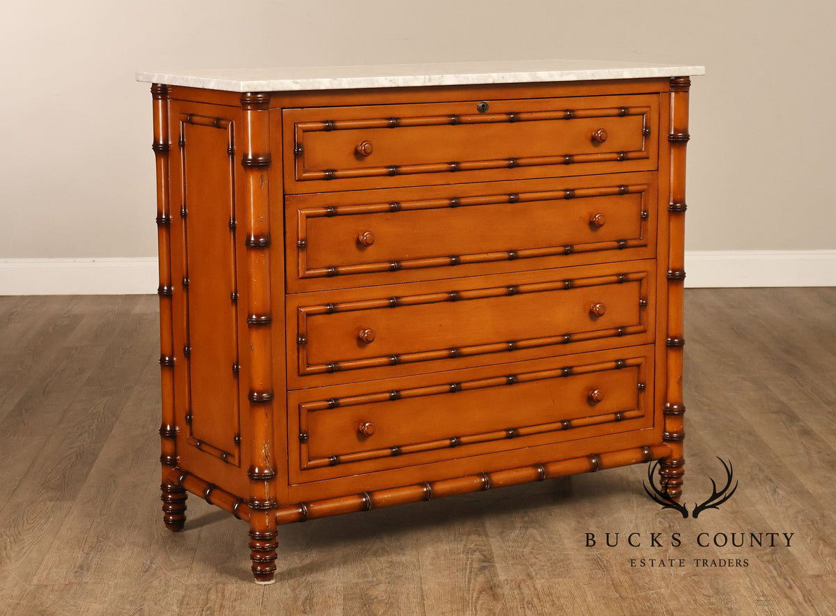 Williams Sonoma Marble Top Faux Bamboo Chest of Drawers