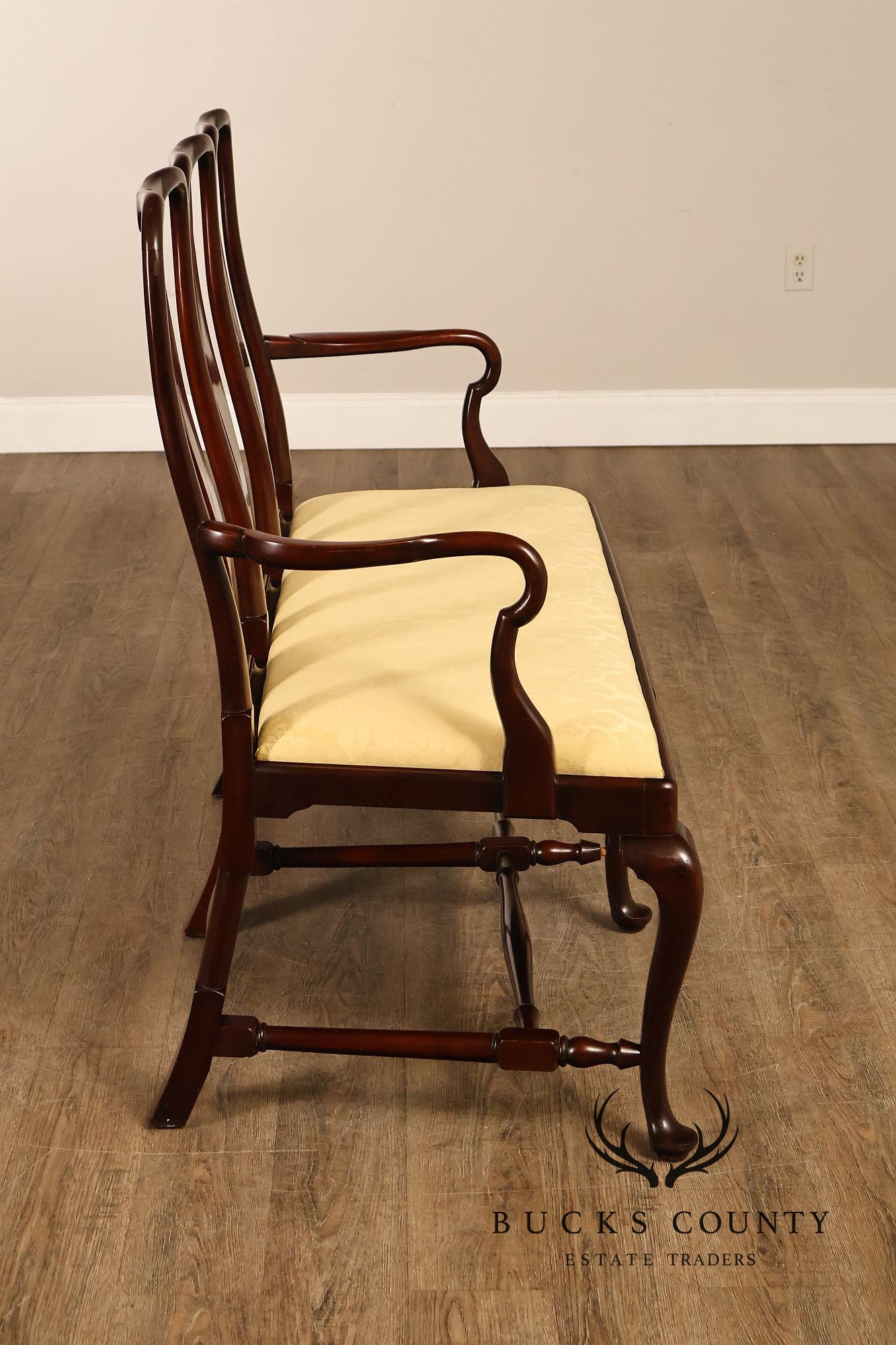 Queen Anne Style Custom Mahogany Triple Back Upholstered Settee