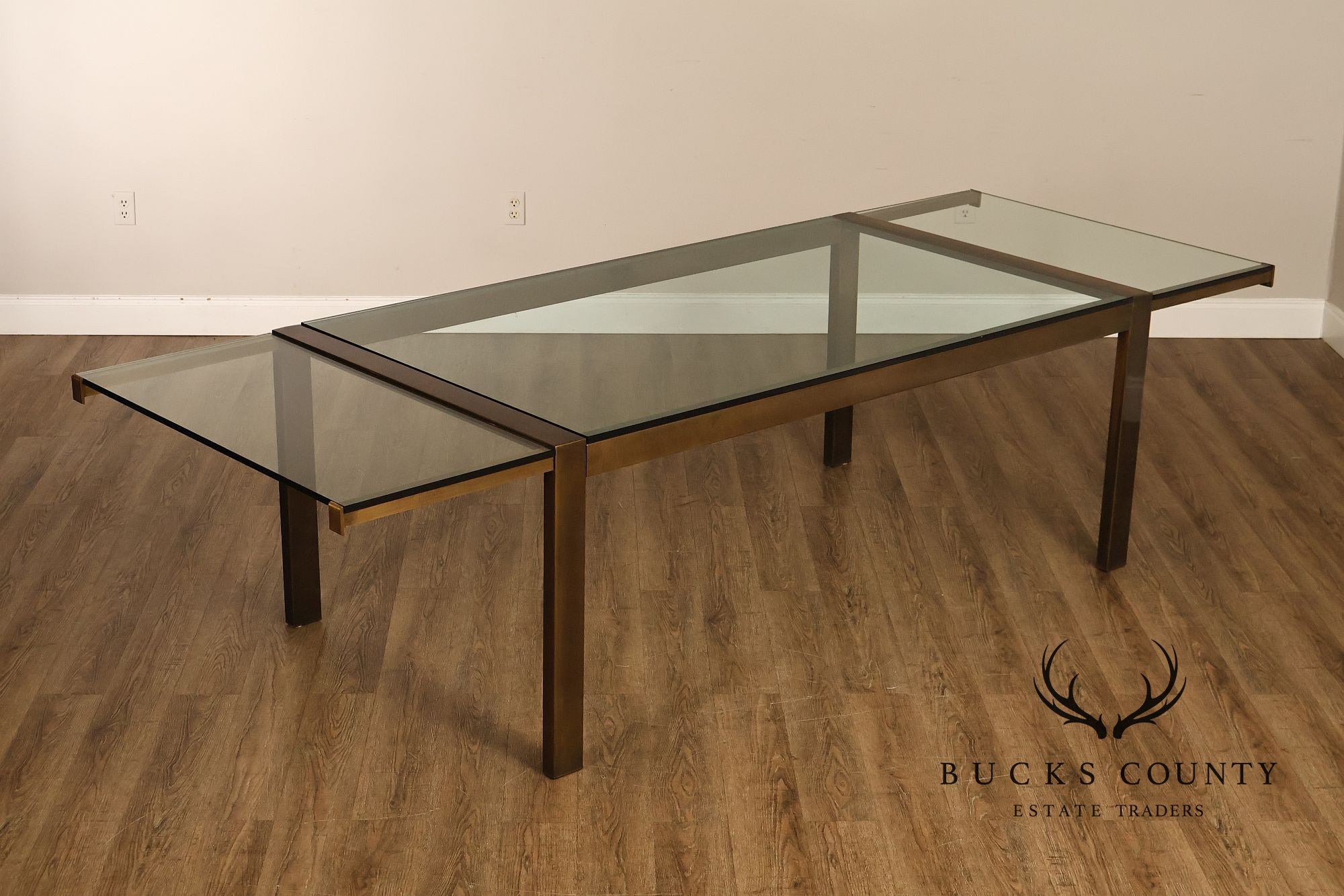 John Stuart Bronze Finish Glass Top Extendable Dining Table
