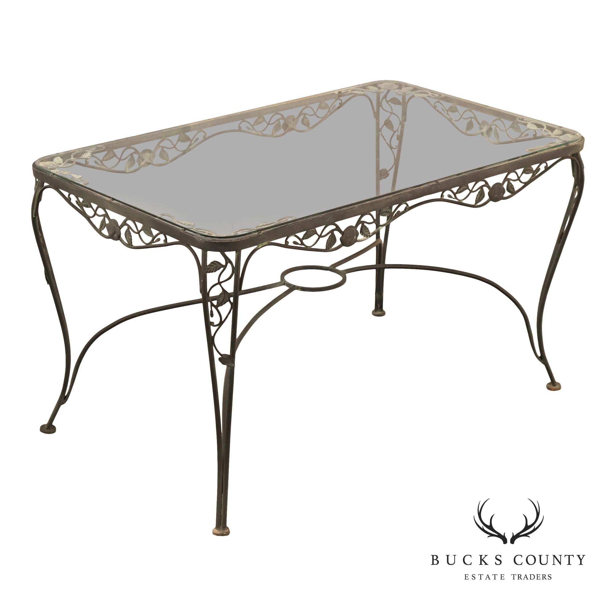 Vintage Glass Top Wrought Iron Patio Table