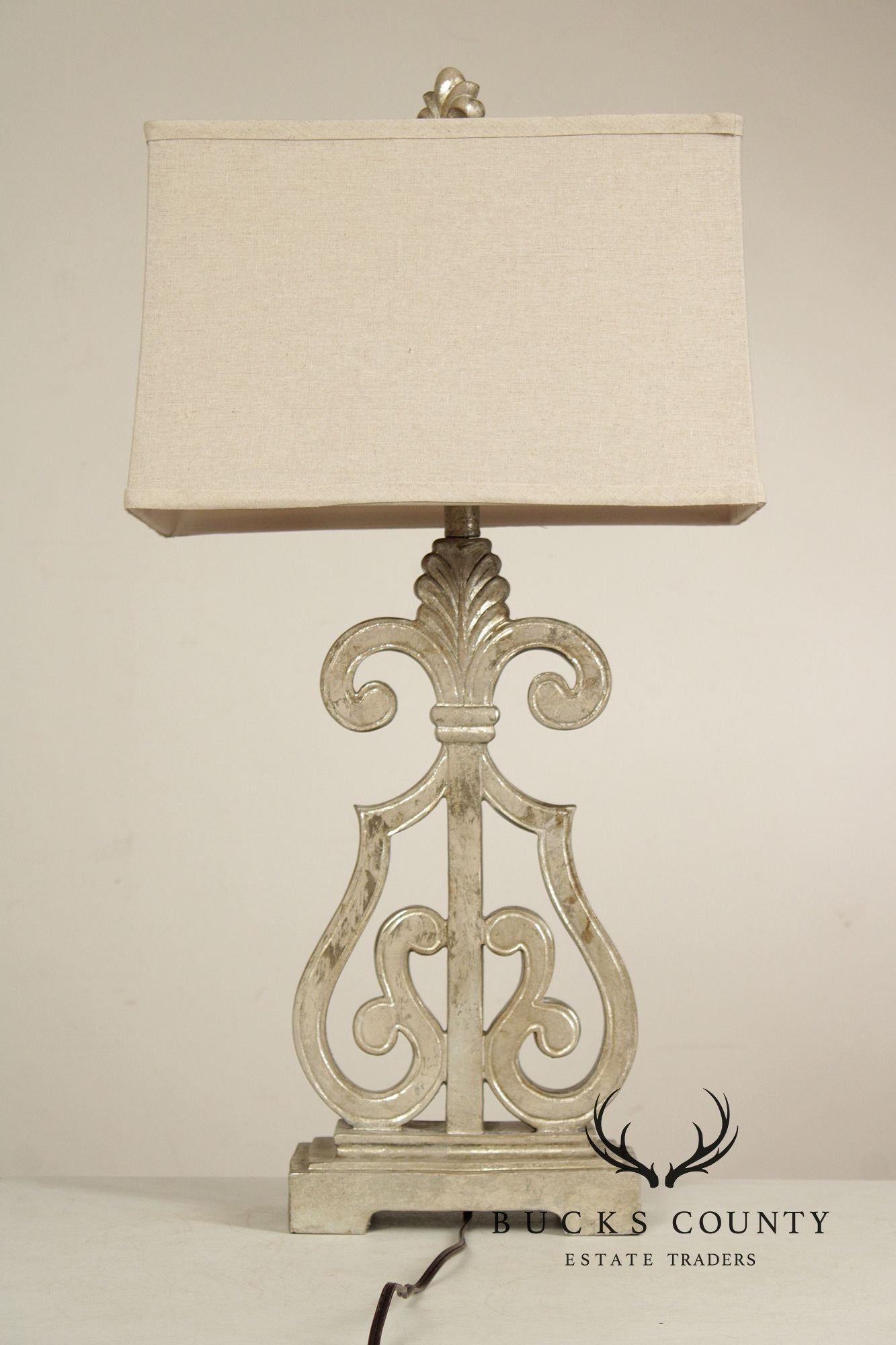 Traditional Pair of Silver Painted Table Lamps
