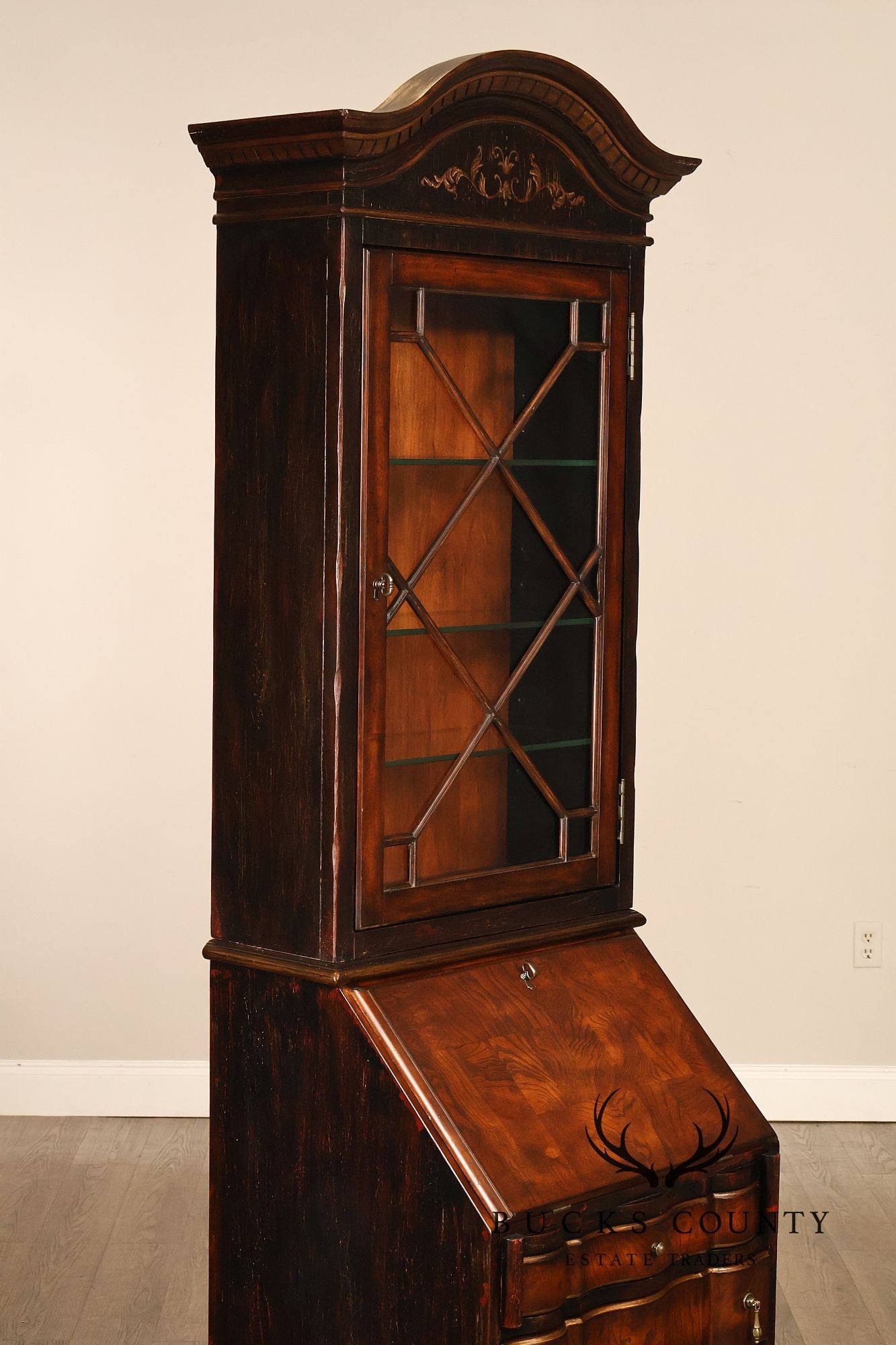 Hooker Furniture Seven Seas Narrow Burlwood Secretary Bookcase Cabinet
