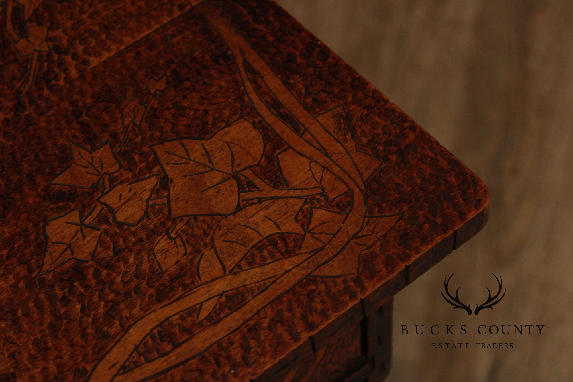 Antique Art Nouveau Style Carved And Pyrography Writing Desk And Chair Set