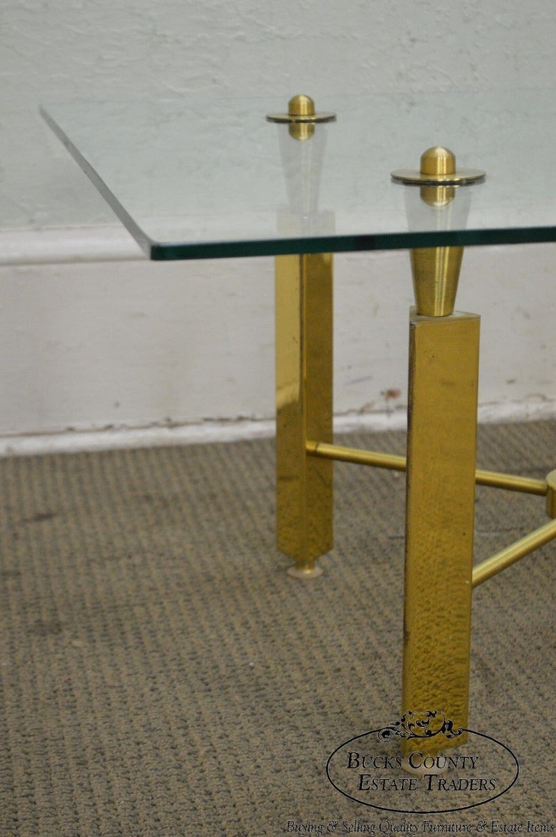 Mid Century Modern Brass Base Square Glass Top Coffee Table