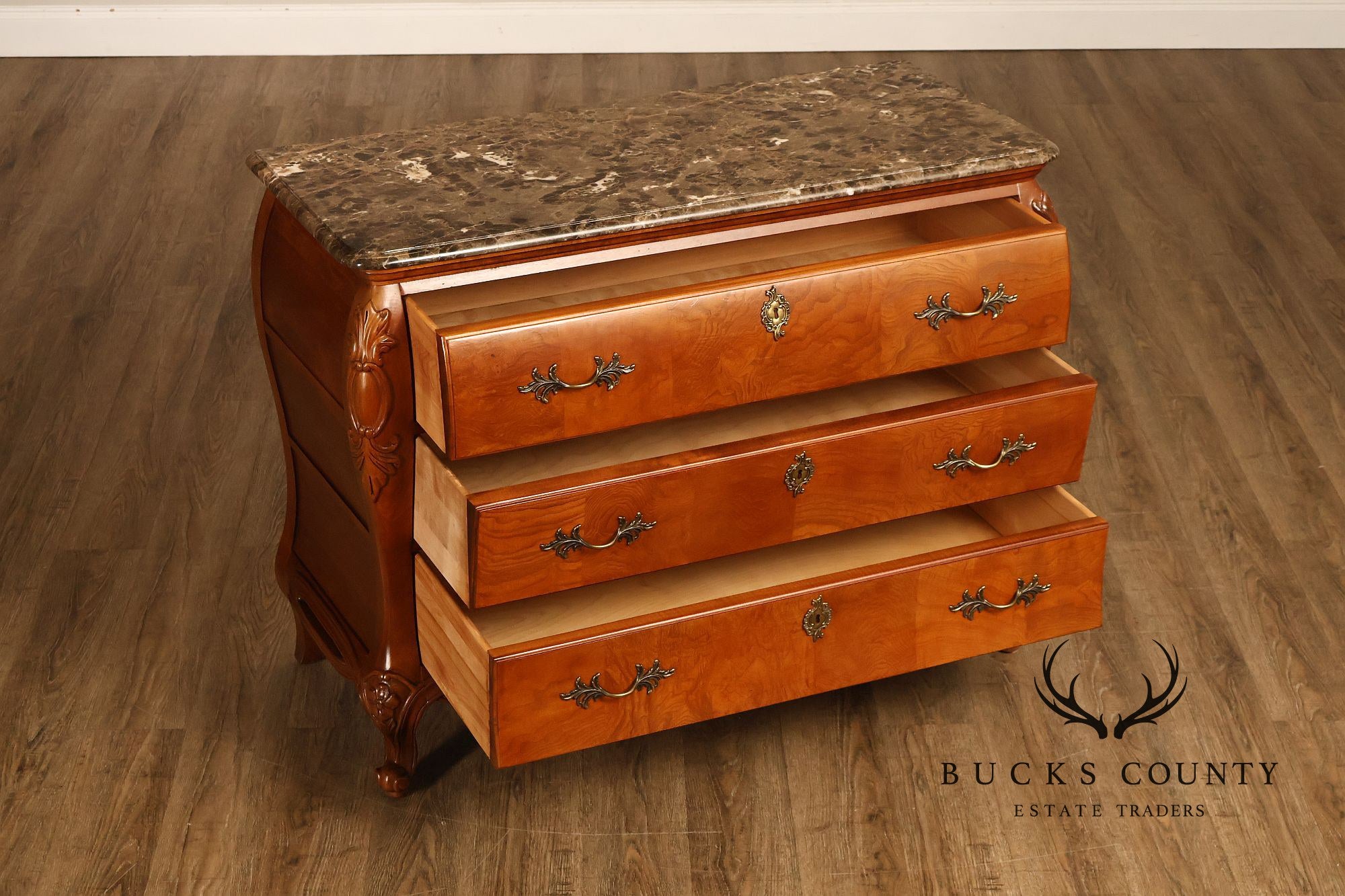 Century Furniture Pair of Marble Top Bombe Chests