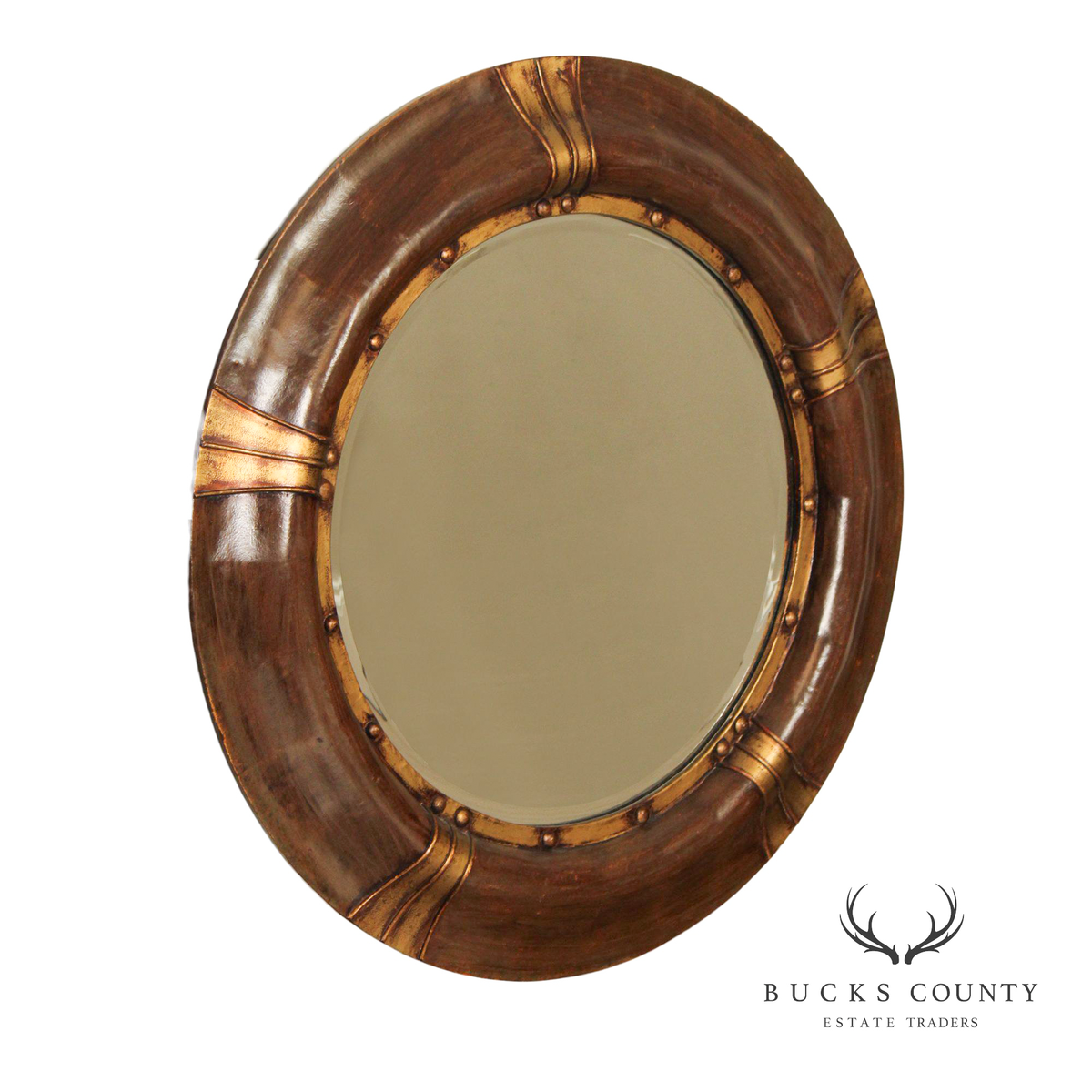 Round Wood And Gilt Accent Wall Mirror