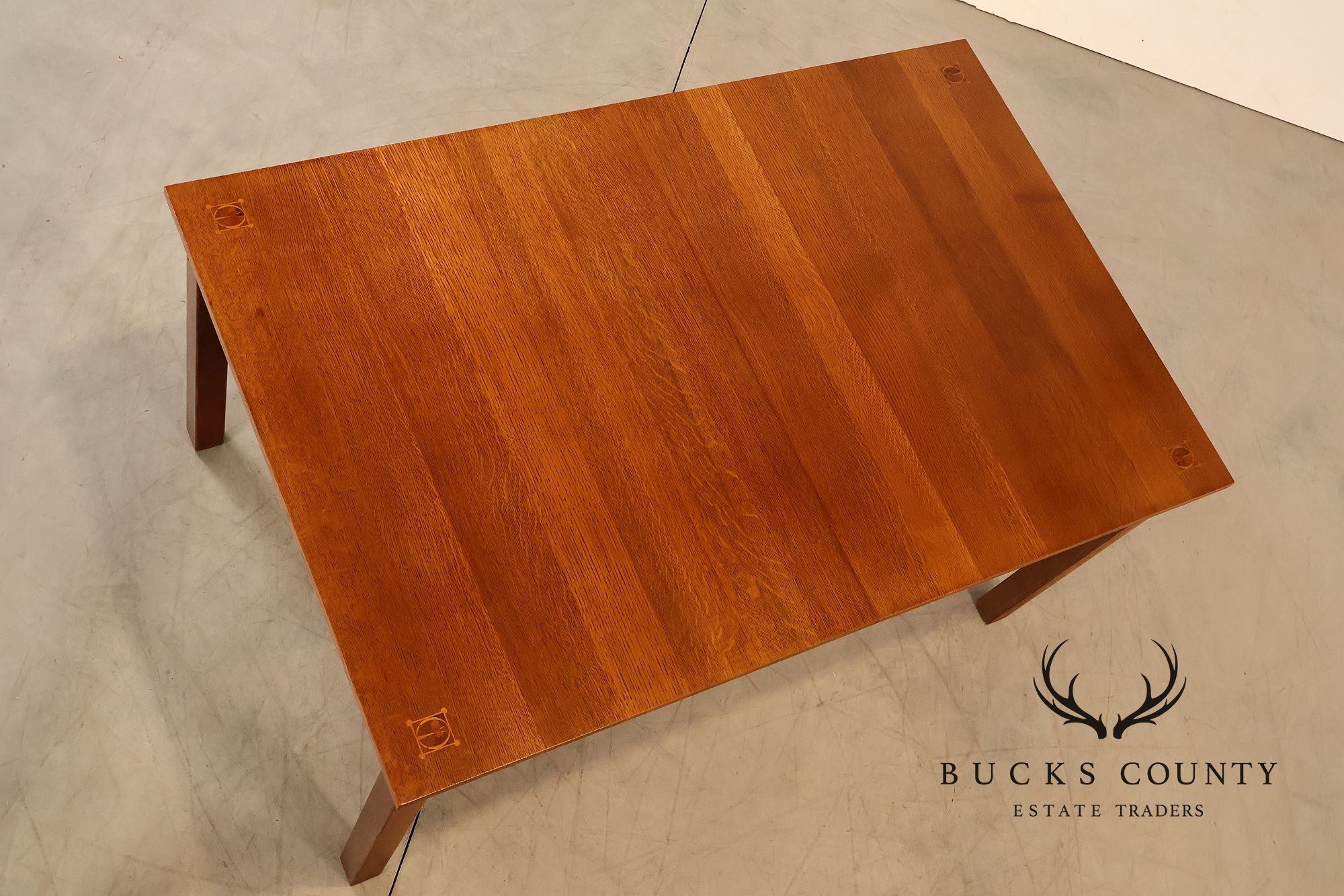 Stickley Mission Collection Harvey Ellis Inlaid Oak Extendable Dining Table