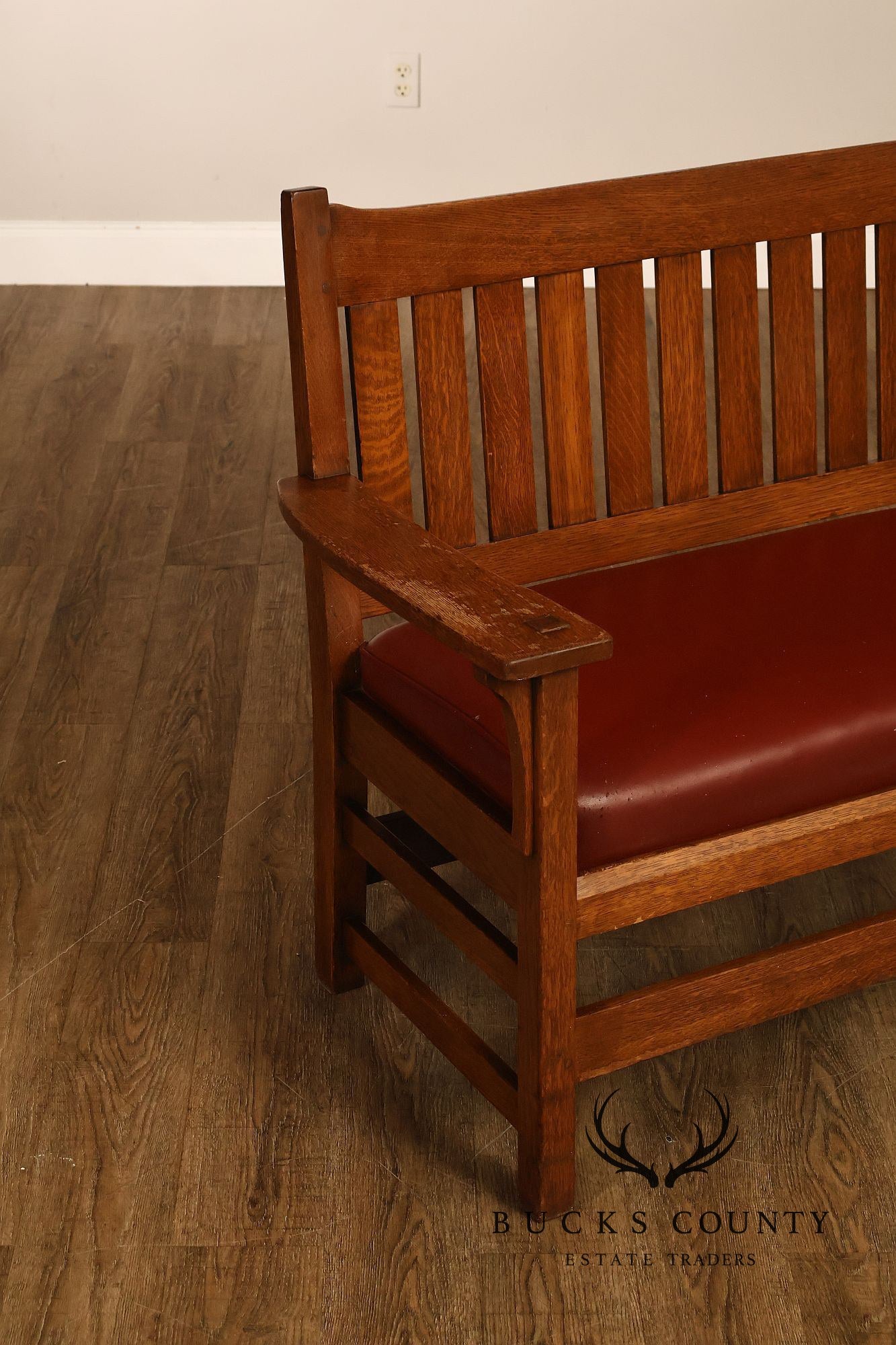 Antique L & J.G. Stickley Oak Slatted Bench