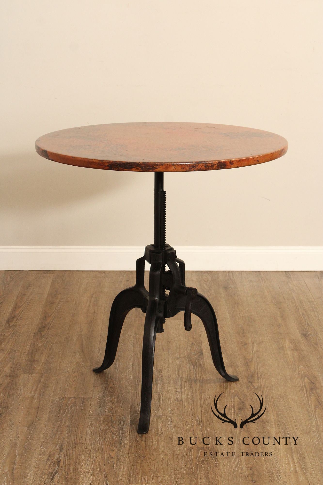 Industrial Style Adjustable Height Round Copper Top Bistro Table