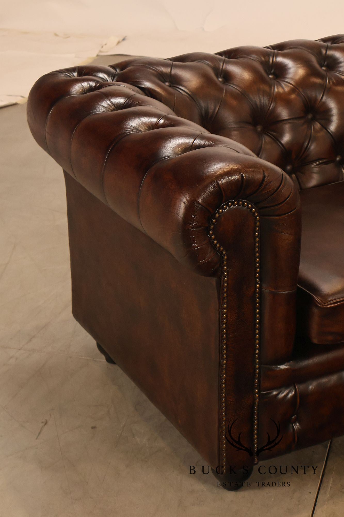 Chesterfield Style Tufted Brown Leather Sofa