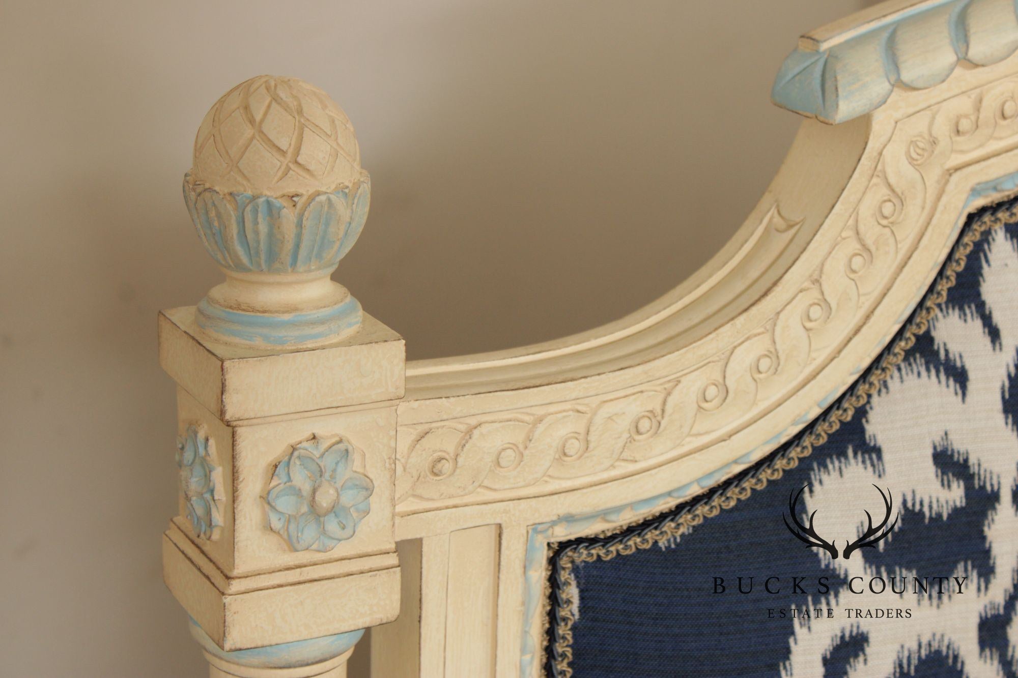 French Louis XVI Style Painted And Upholstered Queen Bed