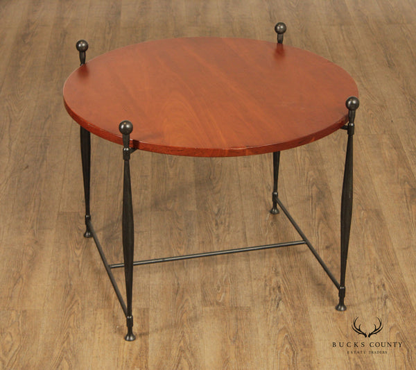 Frederick Duckloe Round Cherry Top Wrought Iron Side Table