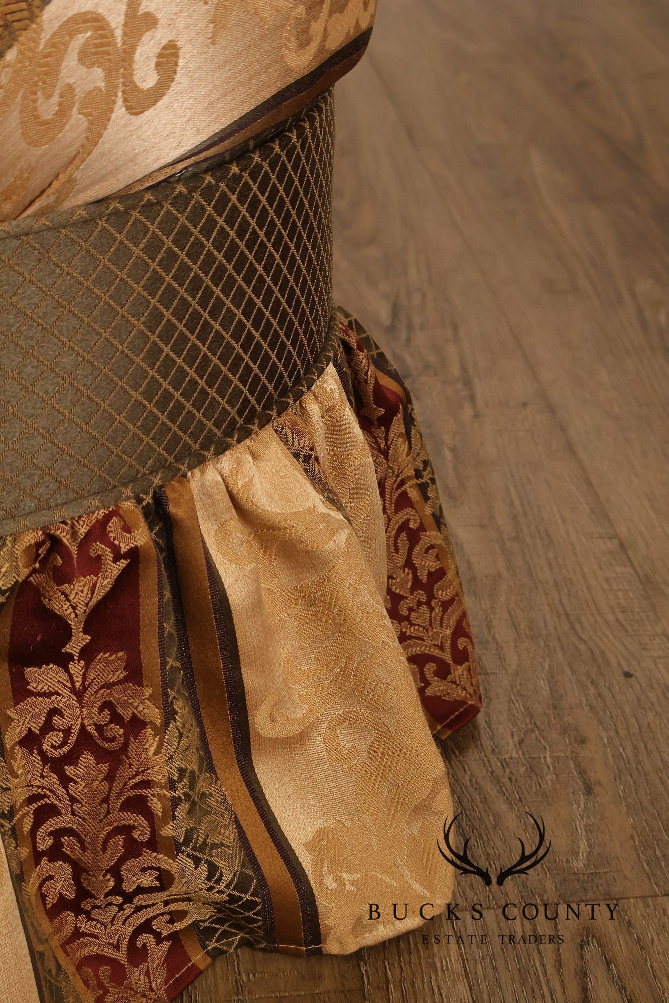 Pair Of Traditional Upholstered Skirted Round Ottomans