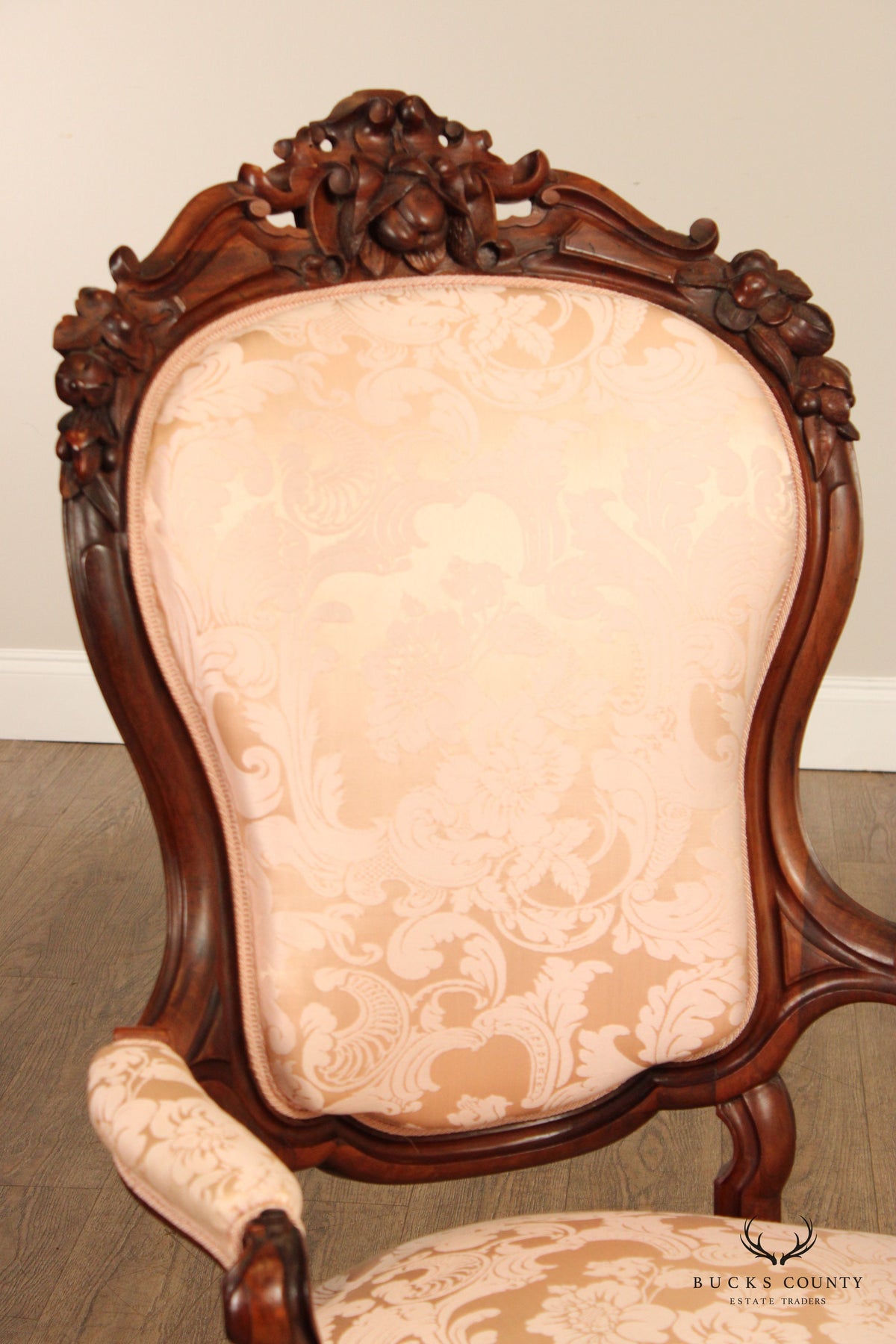 Antique Victorian Pair of Carved Walnut Armchairs
