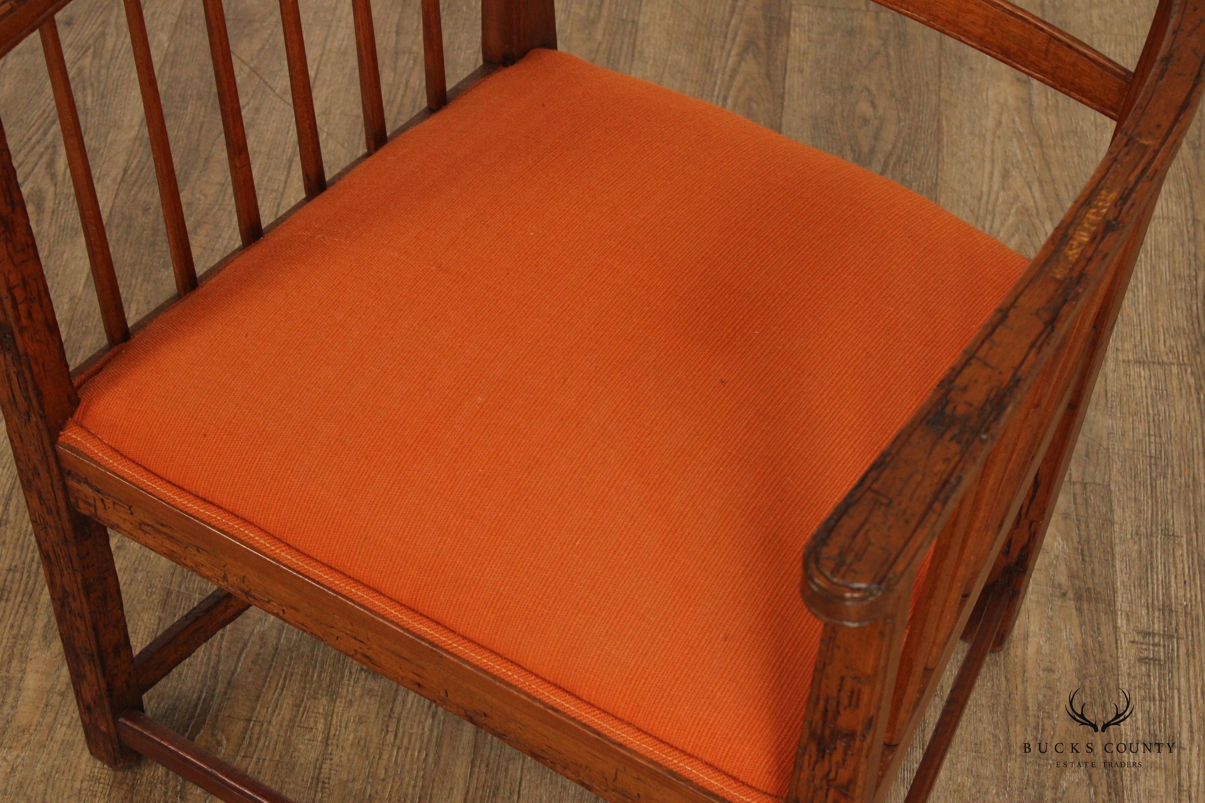 Antique Arts And Crafts Distressed Oak Tall Ladder Back Armchair