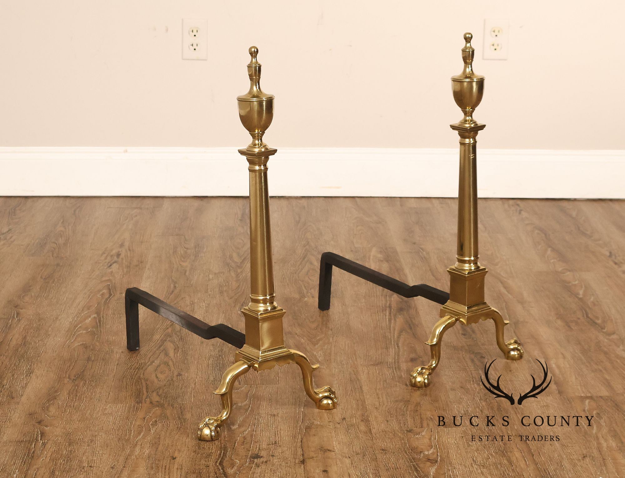 Federal Style Pair Of Brass Andirons
