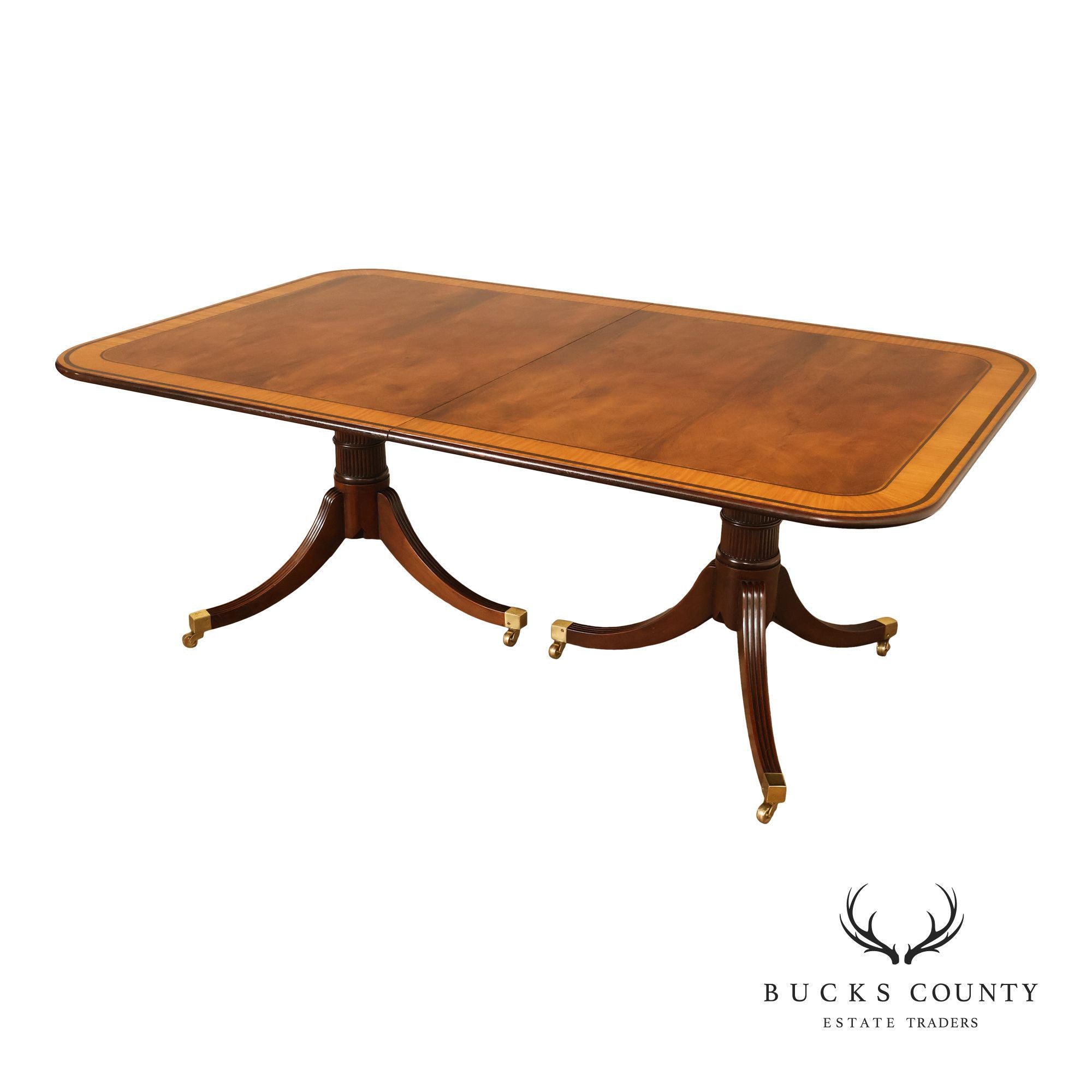 Baker Stately Homes Mahogany Double Pedestal Extendable Dining Table
