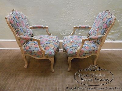 Interior Crafts Pair of Louis XV Style Fauteuil Carved Living Room Arm Chairs