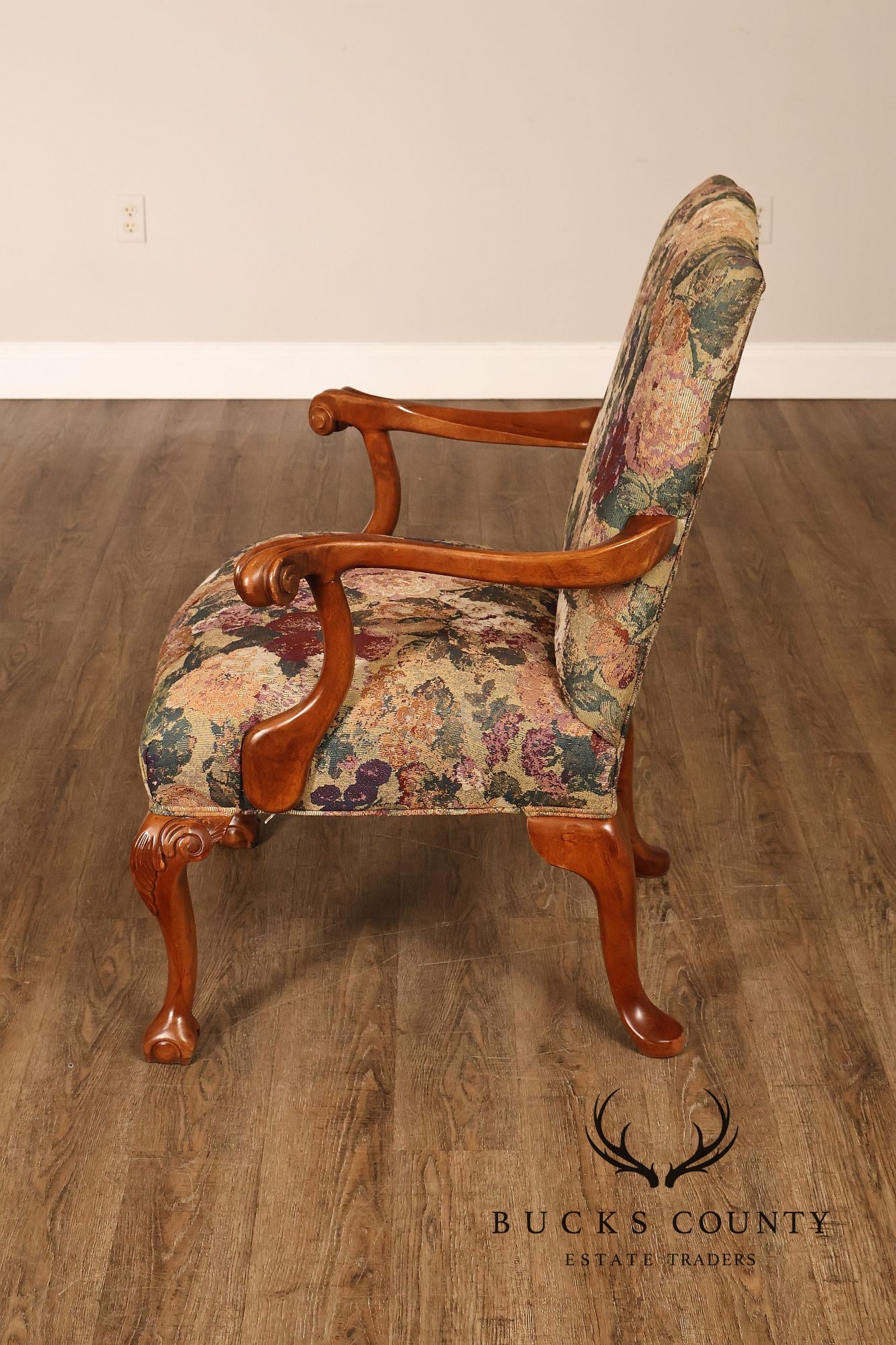 Chippendale Style Pair of Carved Frame Library Armchairs