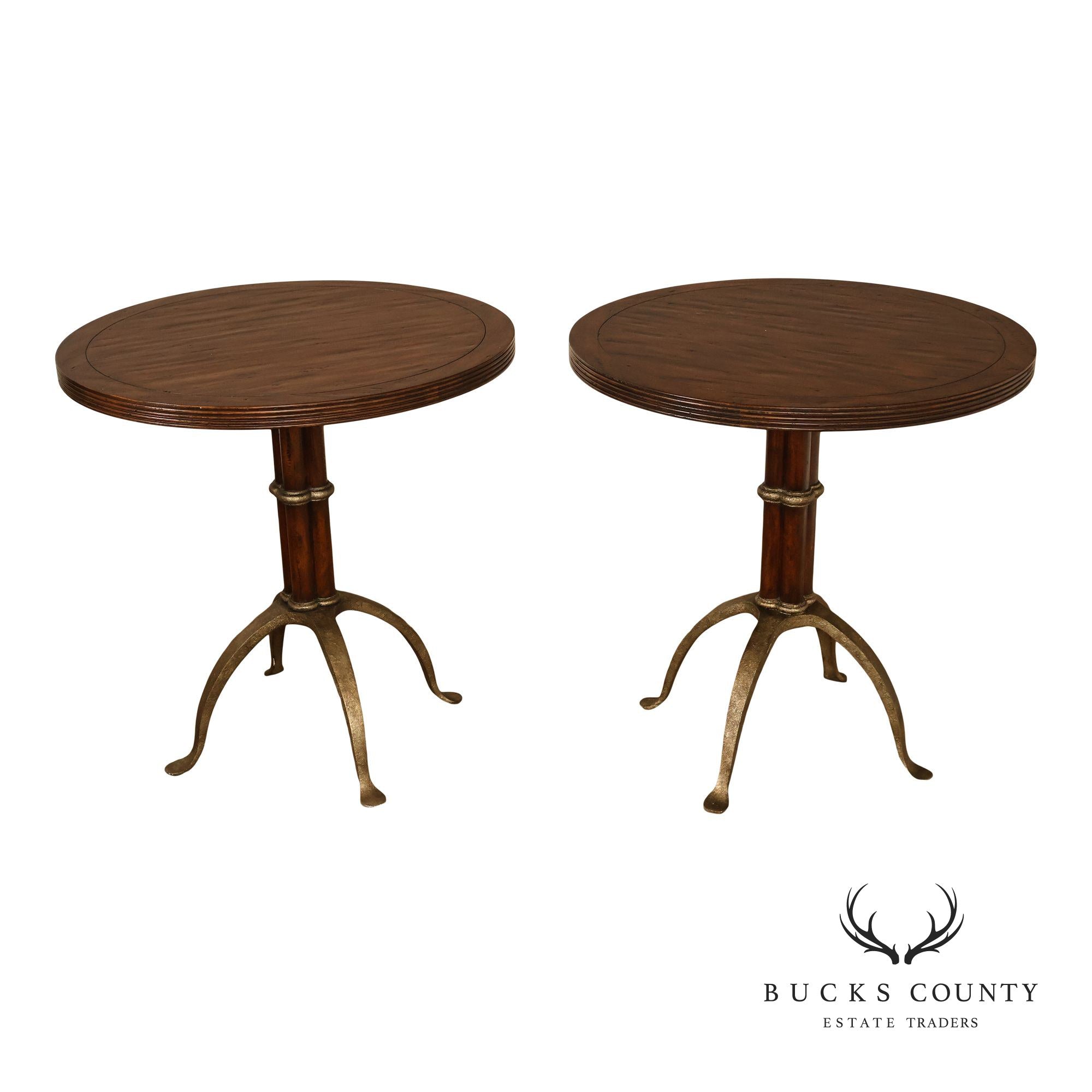 Theodore Alexander Pair Of Round L'Usine Bistro Accent Tables