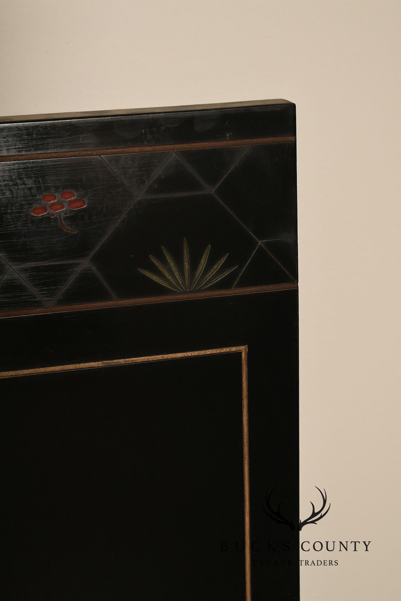 Asian Style Black Vintage Lacquer Six Panel Folding Screen