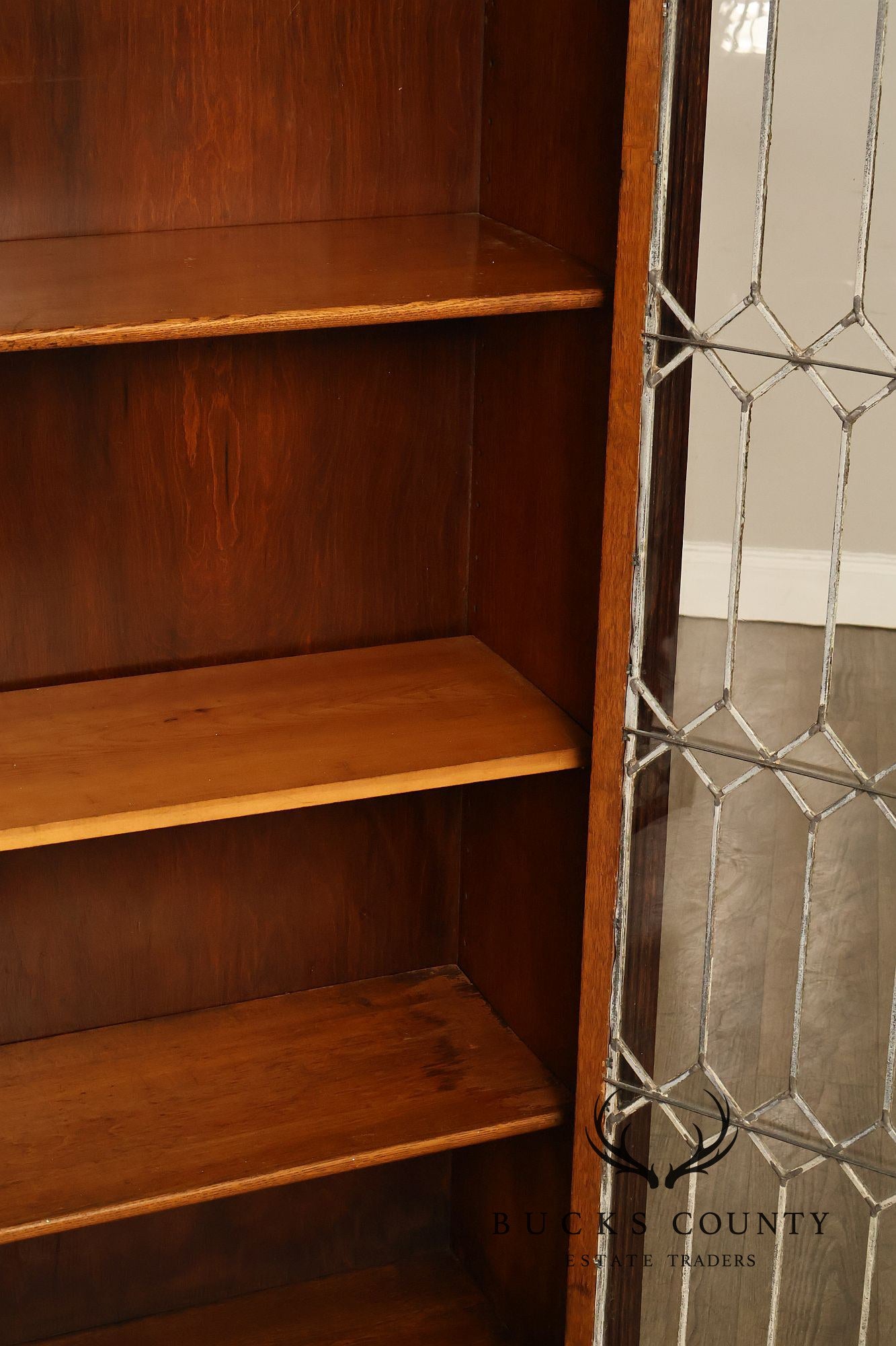 Arts and Crafts Antique Oak and Leaded Glass Bookcase