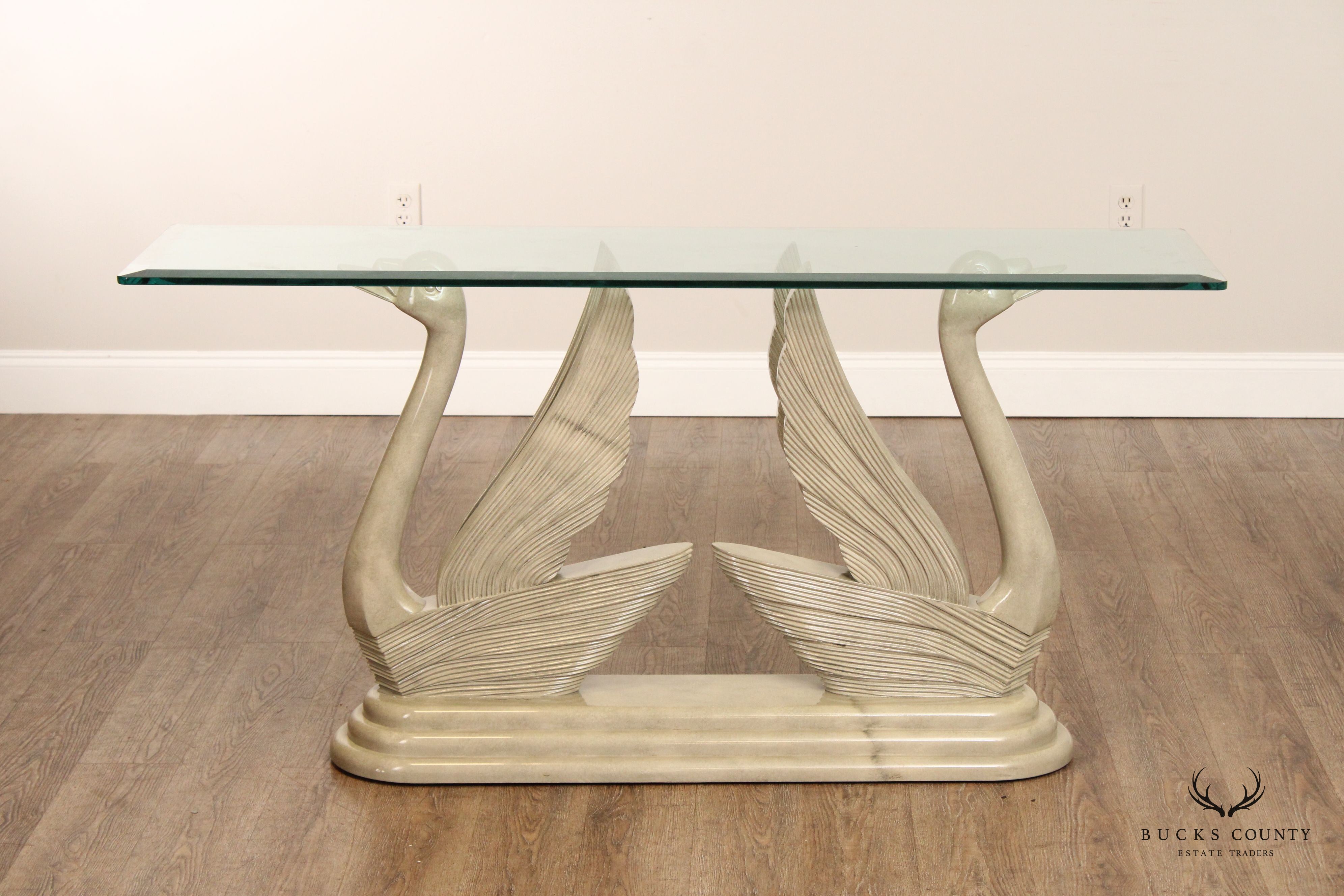 Art Deco Style Vintage Glass Top Swan Console Table