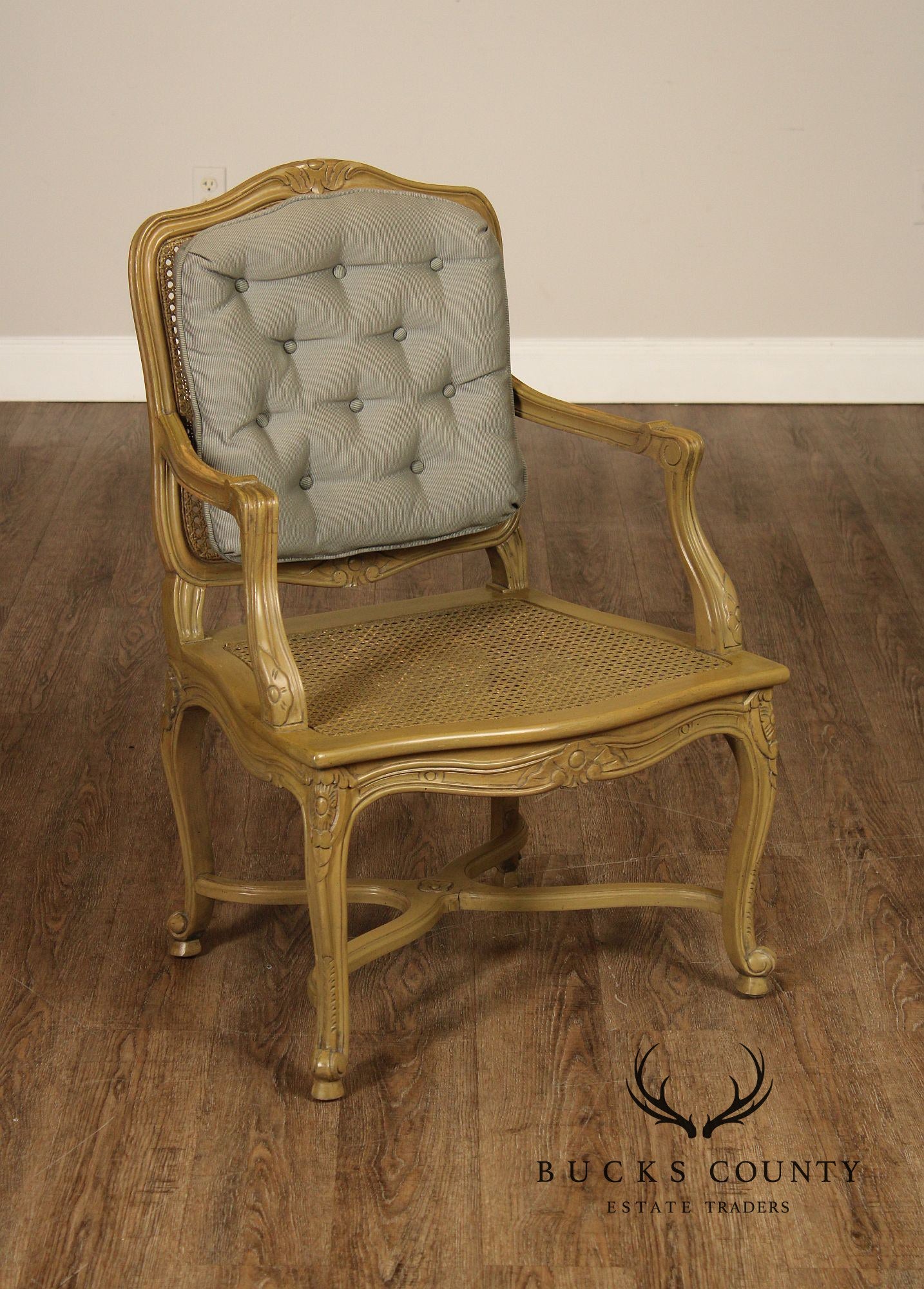 French Louis XV Style Caned  Fauteuil Armchair