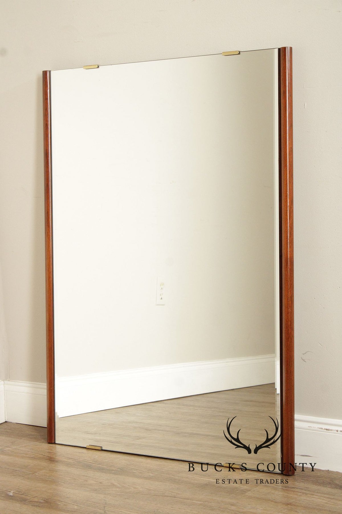 Mid Century Modern Walnut Framed Rectangular Wall Mirror
