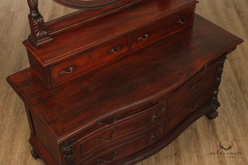 American Victorian Carved Mahogany Dresser With Mirror