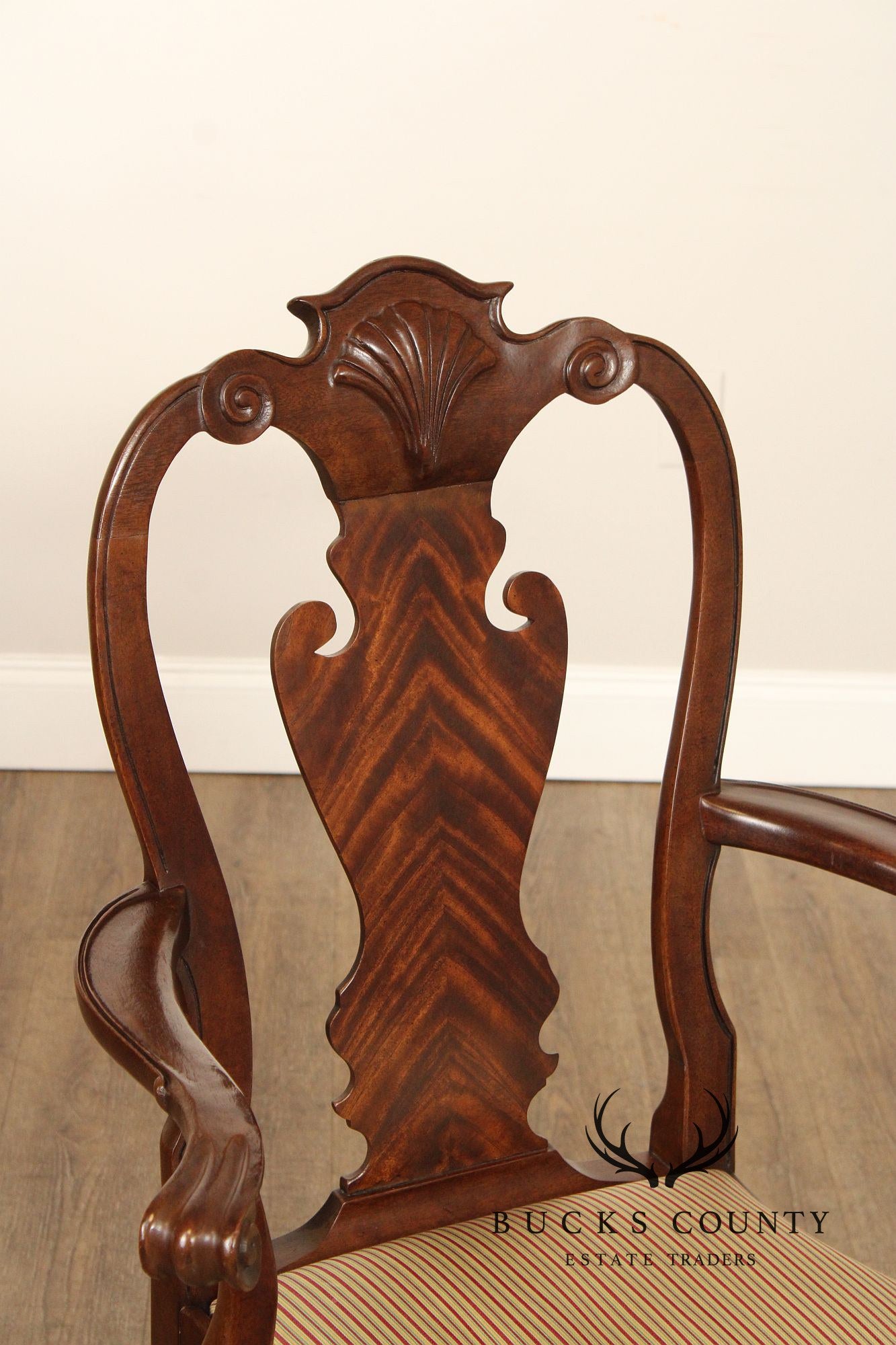 Queen Anne Style Pair of Carved Mahogany Armchairs